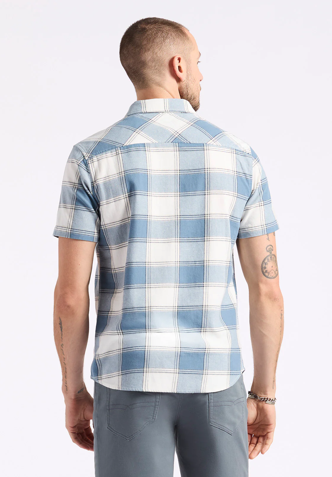 Sagrino Men's Short-Sleeve Plaid Fitted Shirt, Mirage Blue - BM24553 - Image 4