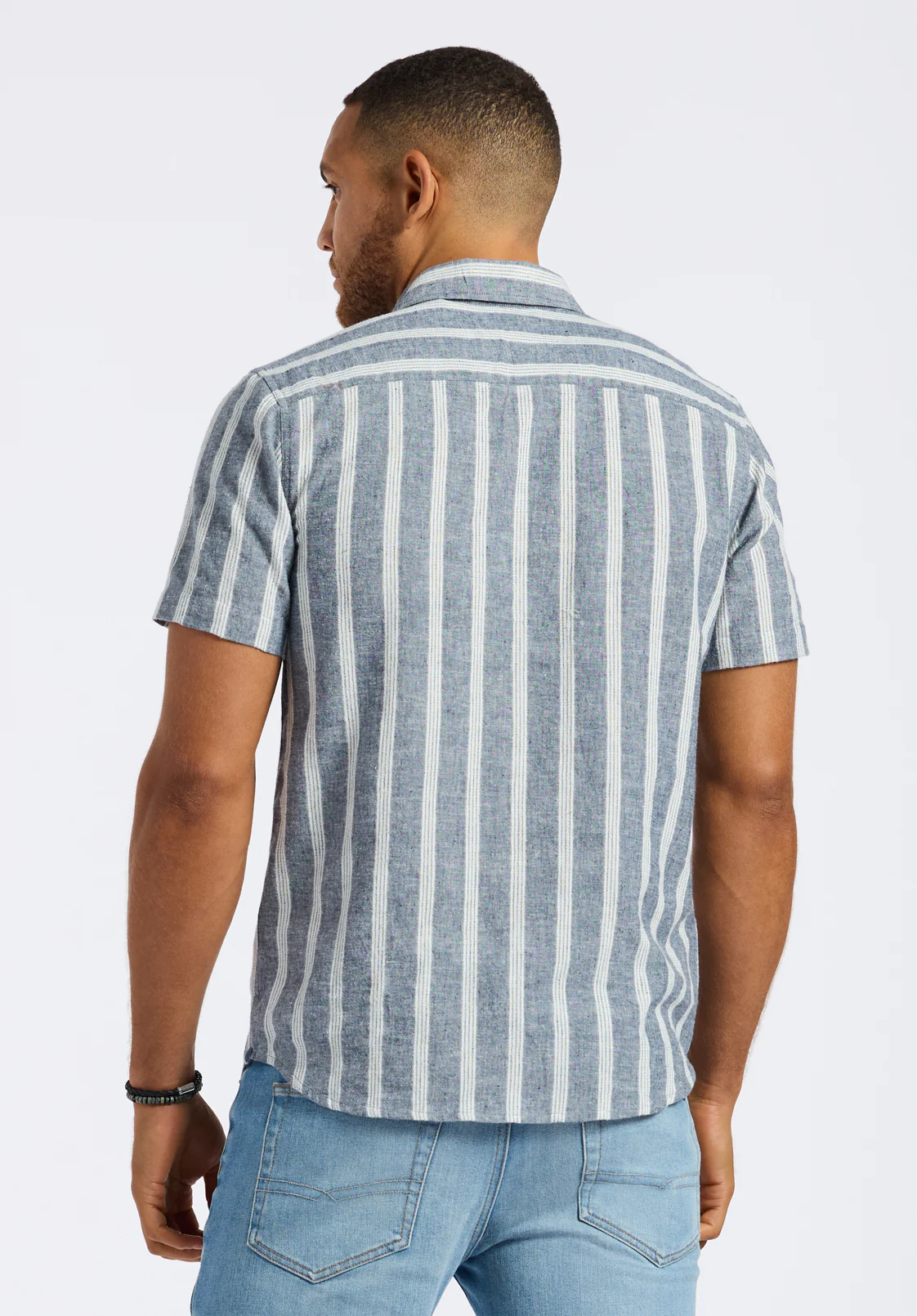 Sagrino Men's Short-Sleeve Striped Fitted Shirt, Whale - BM24564 - Image 4