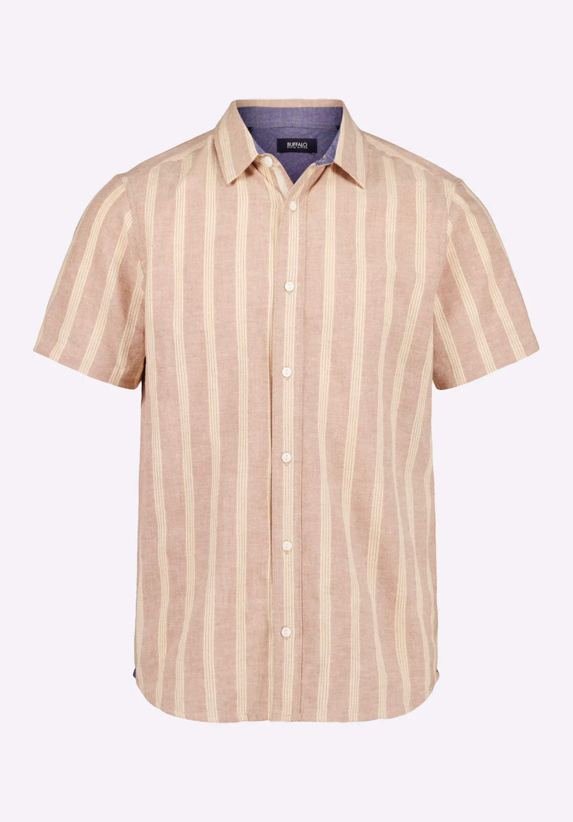 Sagrino Men's Short-Sleeve Striped Fitted Shirt, Woodsmoke Beige - BM24564 - Image 5