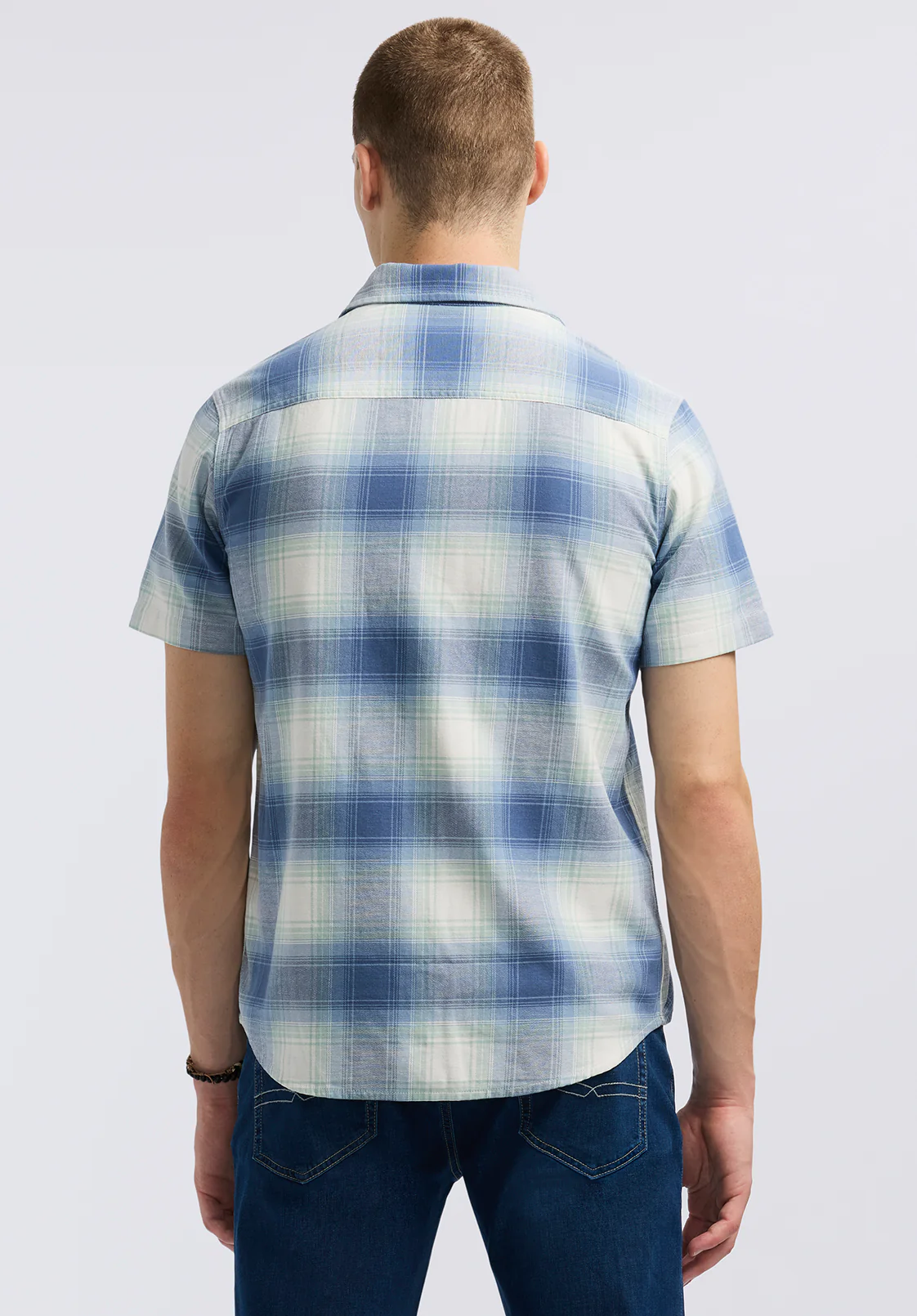 Sagrino Men's Short-Sleeve Plaid Fitted Shirt, Moonlight Blue - BM24618 - Image 4