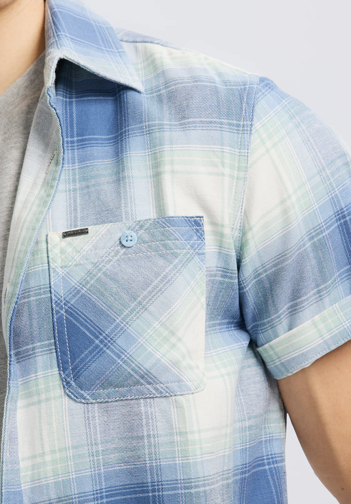 Sagrino Men's Short-Sleeve Plaid Fitted Shirt, Moonlight Blue - BM24618 - Image 5