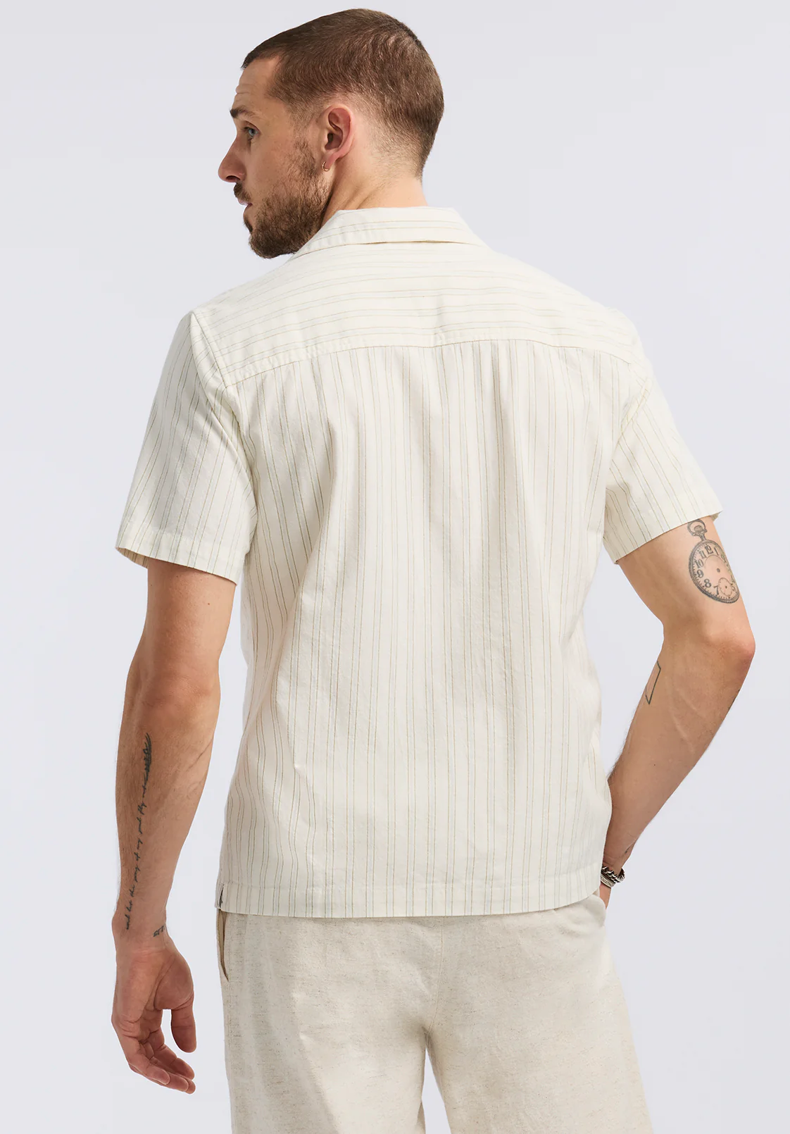 Salaman Men's Short-Sleeve Striped Camp Shirt, Green Olive - BM24619 - Image 4
