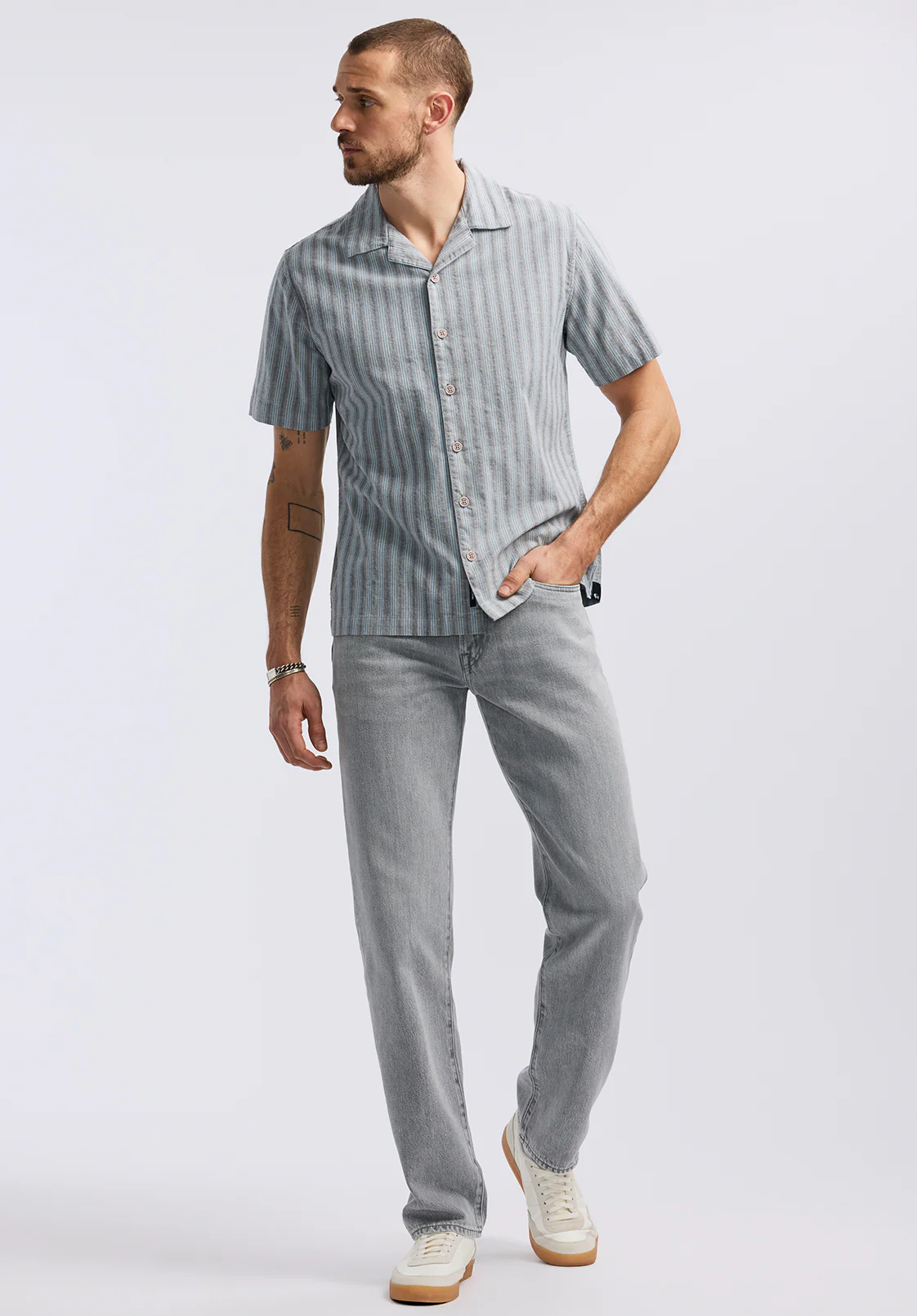Salaman Men's Short-Sleeve Striped Camp Shirt, Whale - BM24619