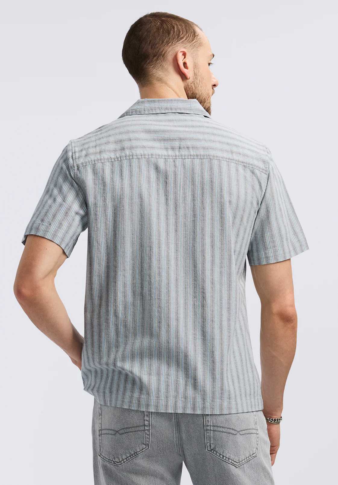 Salaman Men's Short-Sleeve Striped Camp Shirt, Whale - BM24619 - Image 4