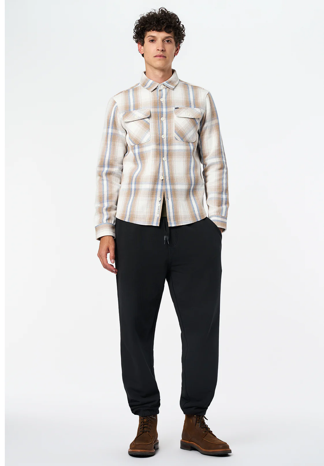 Samme Men's Long-Sleeve Relaxed Plaid Shirt, Milk - BM24686