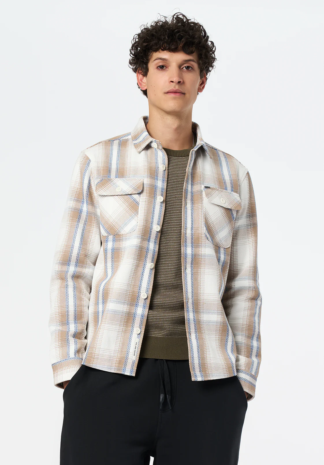 Samme Men's Long-Sleeve Relaxed Plaid Shirt, Milk - BM24686 - Image 2