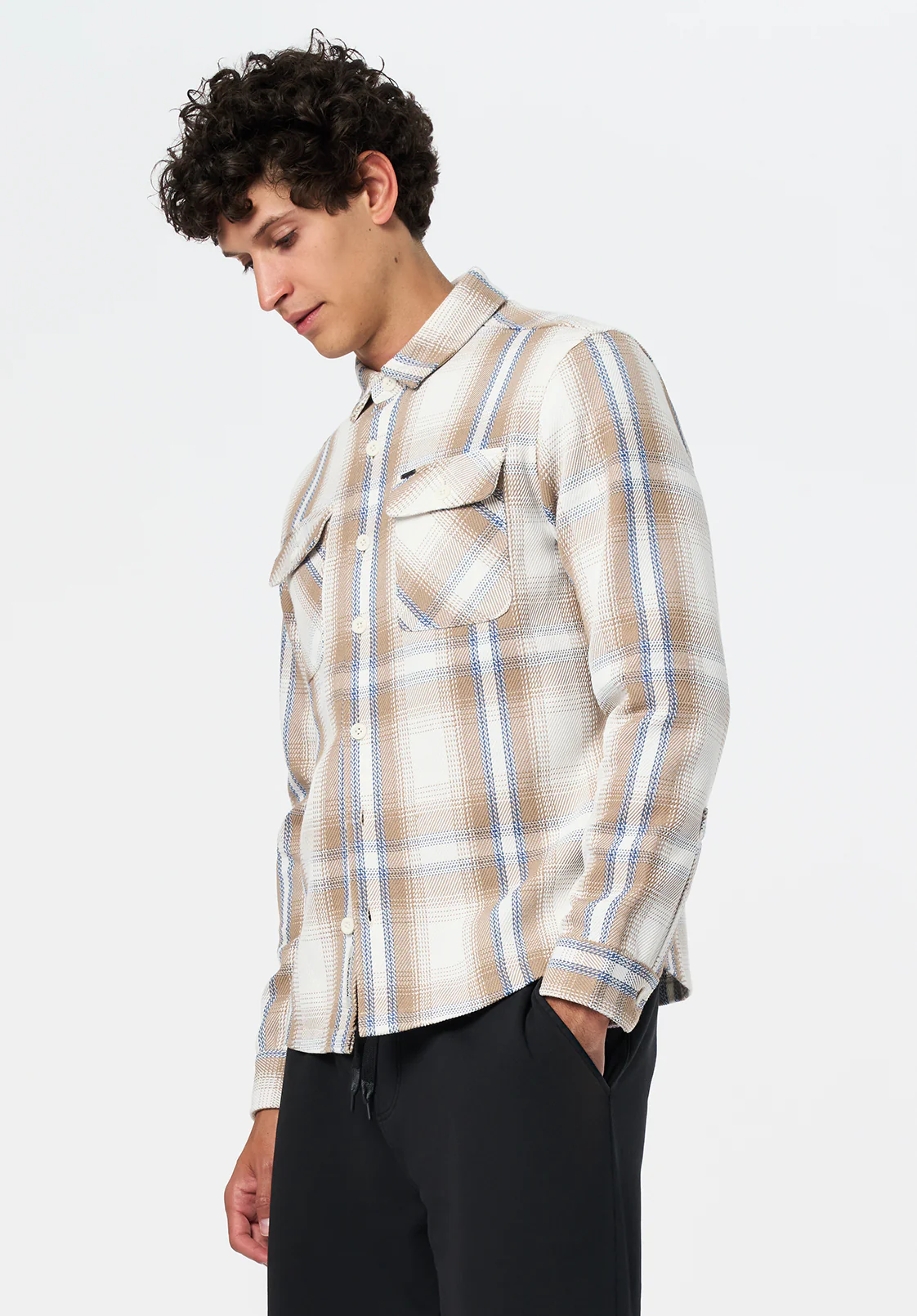 Samme Men's Long-Sleeve Relaxed Plaid Shirt, Milk - BM24686 - Image 3