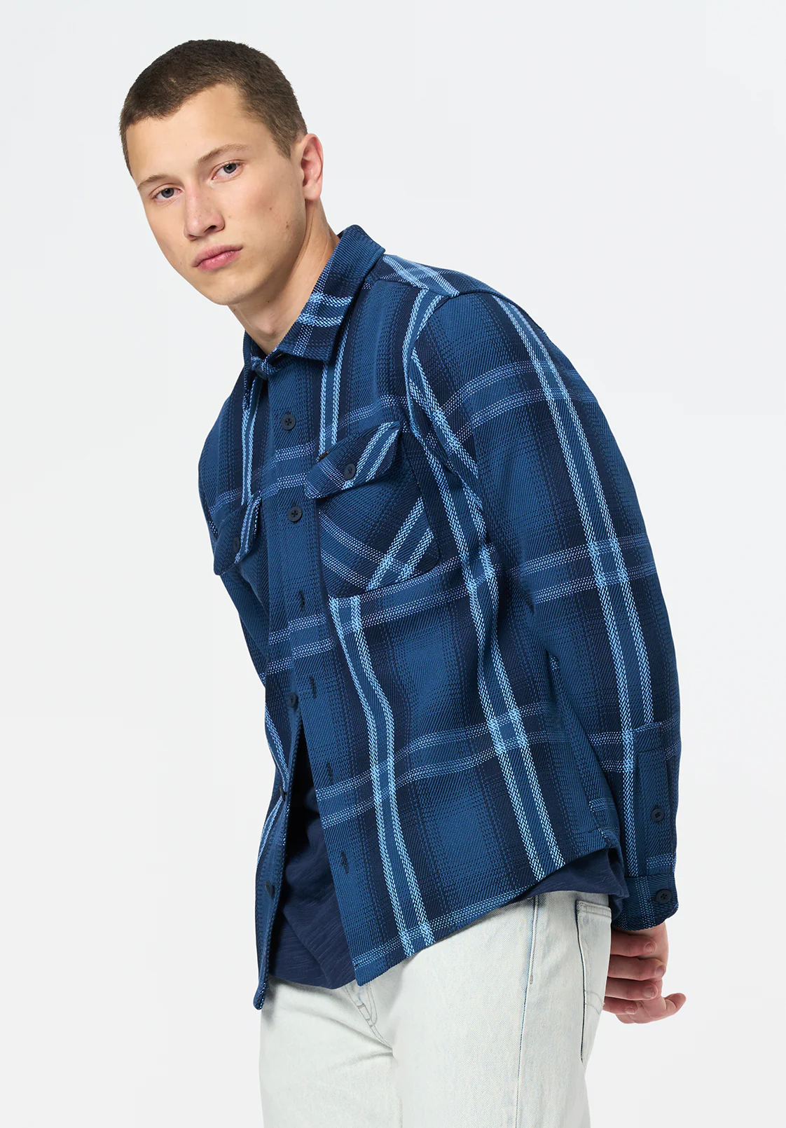 Samme Men's Long-Sleeve Relaxed Plaid Shirt, Whale - BM24686 - Image 3