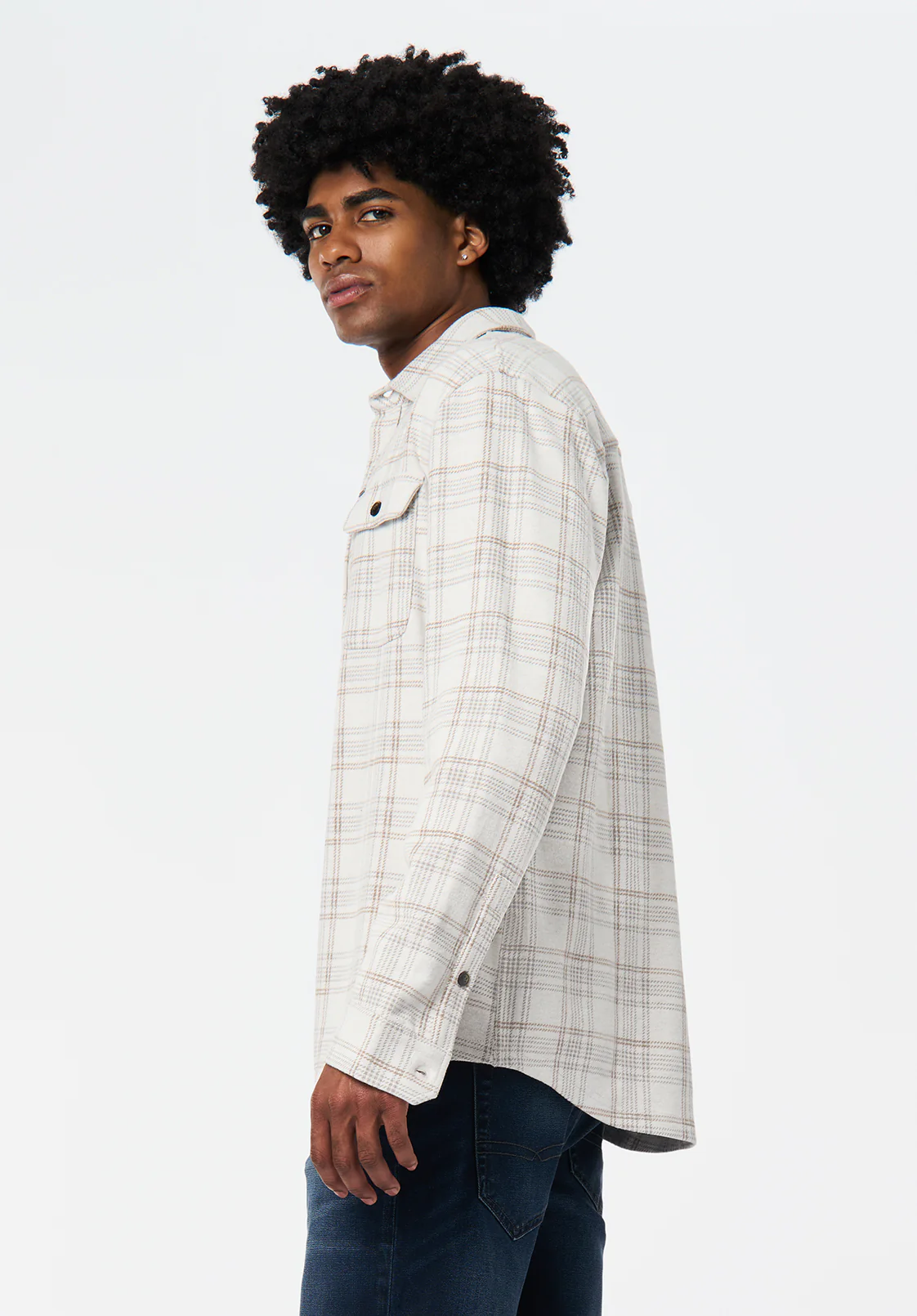 Samme Men's Long-Sleeve Plaid Blanket Shirt, Milk - BM24691 - Image 3