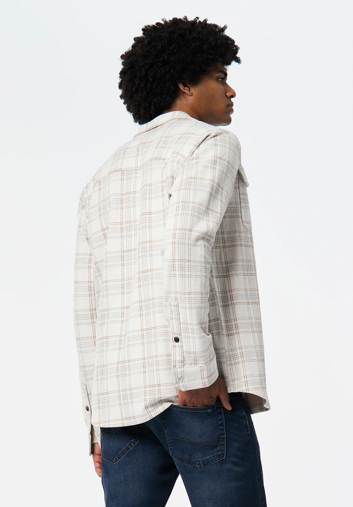 Samme Men's Long-Sleeve Plaid Blanket Shirt, Milk - BM24691 - Image 4