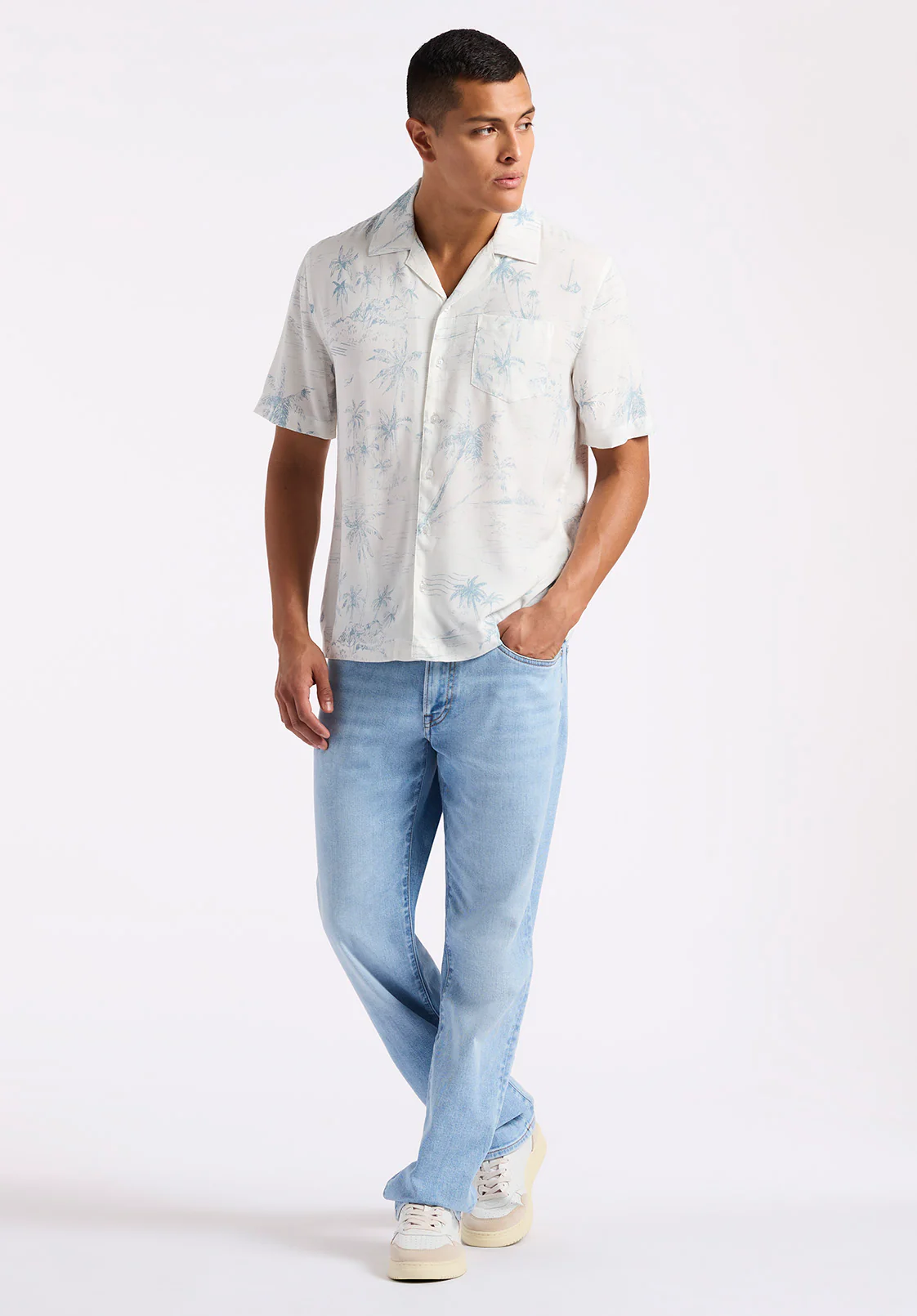 Sandro Men's Printed Short-Sleeve Camp Shirt, Milk - BM24565