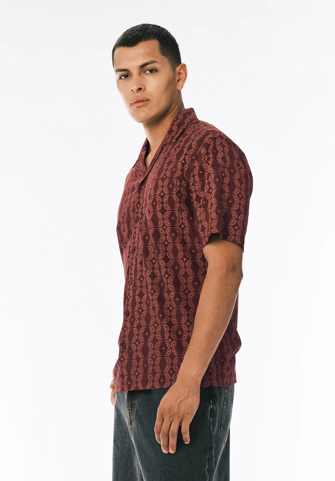 Sandro Men's Printed Short-Sleeve Camp Shirt, Decadent Chocolate - BM24768 - Image 3