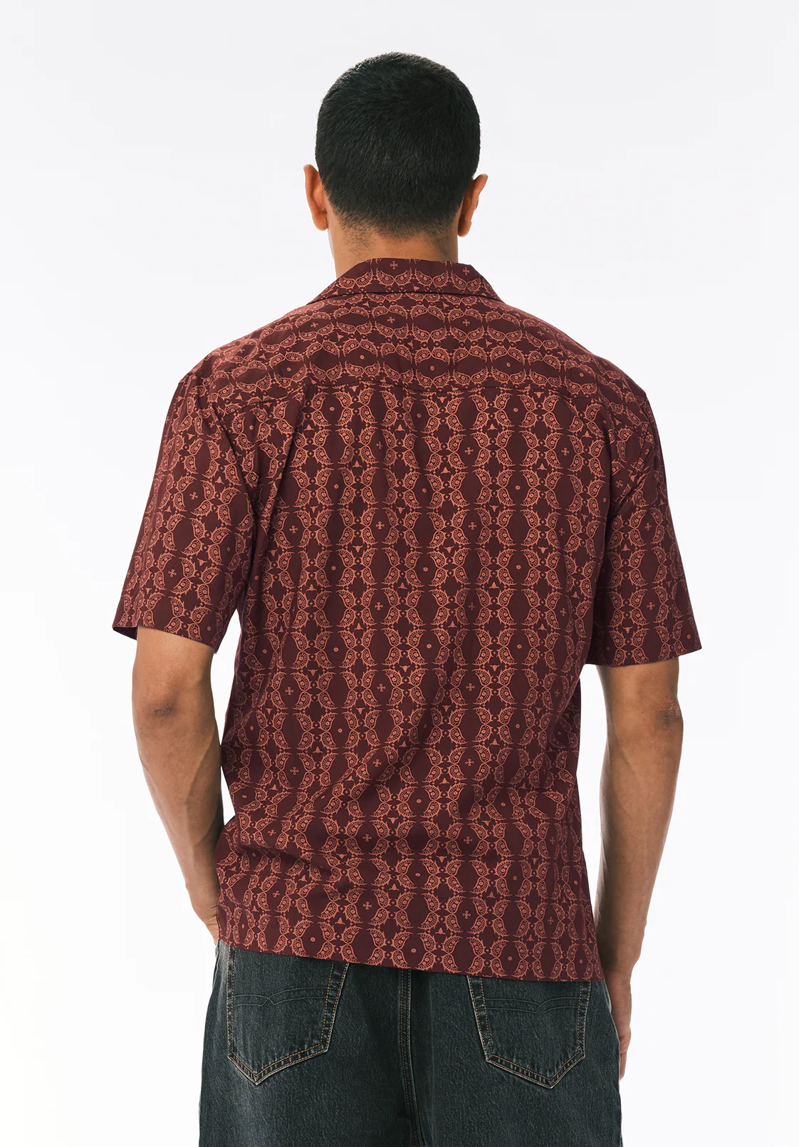 Sandro Men's Printed Short-Sleeve Camp Shirt, Decadent Chocolate - BM24768 - Image 4