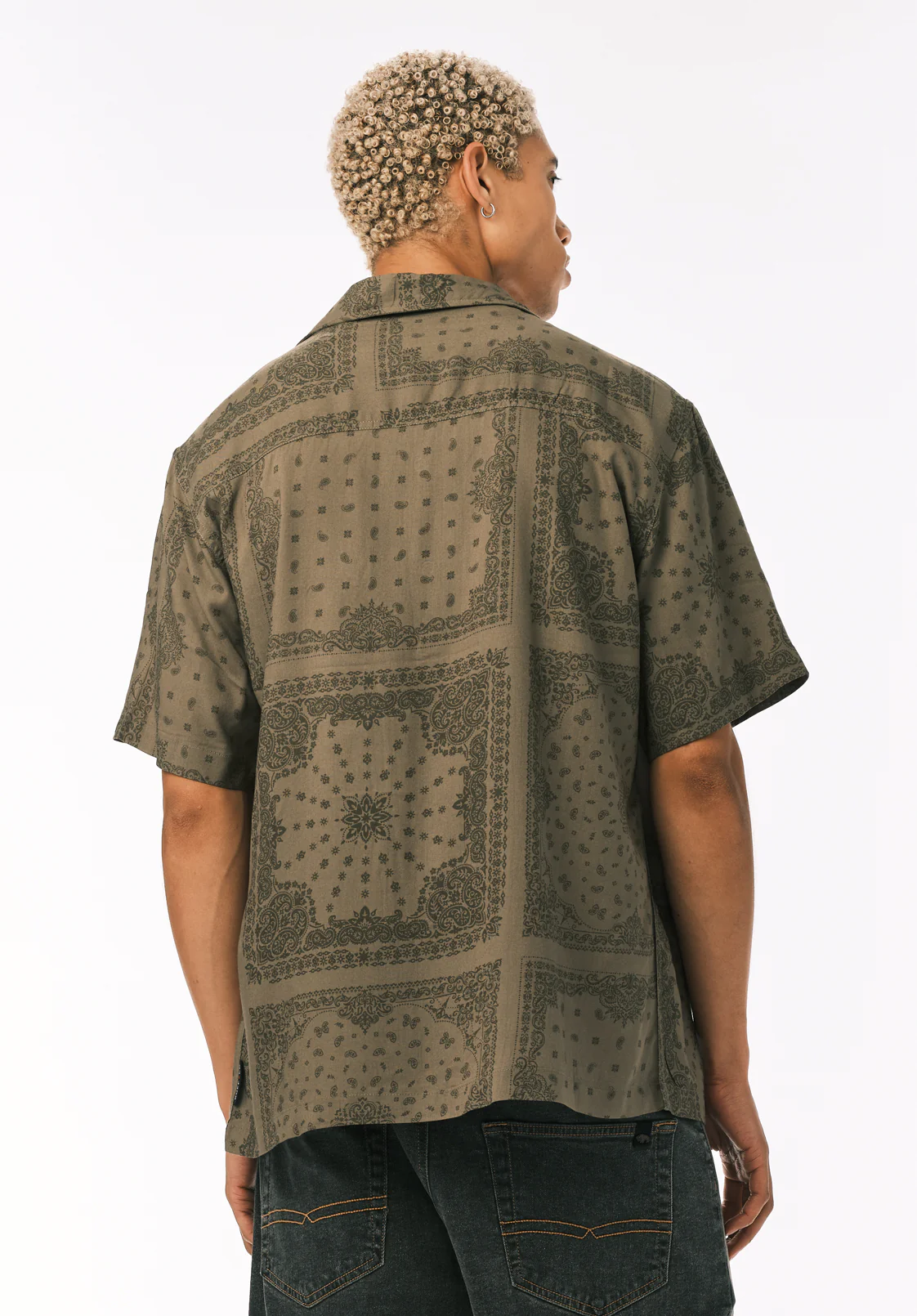 Sandro Men’s Printed Short Sleeve Camp Shirt, Army Green - BM24781 - Image 4