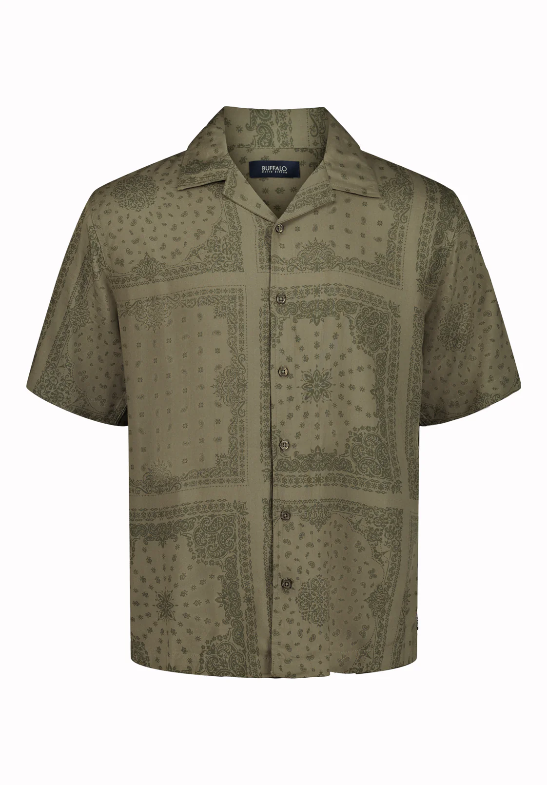Sandro Men’s Printed Short Sleeve Camp Shirt, Army Green - BM24781 - Image 5