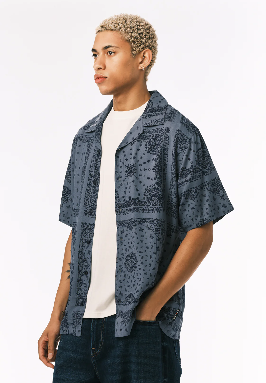 Sandro Men’s Printed Short Sleeve Camp Shirt, Mirage - BM24781 - Image 3