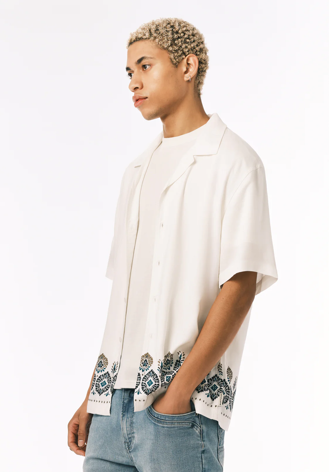 Sandro Men’s Short Sleeve Printed Camp Shirt, Milk - BM24810 - Image 3
