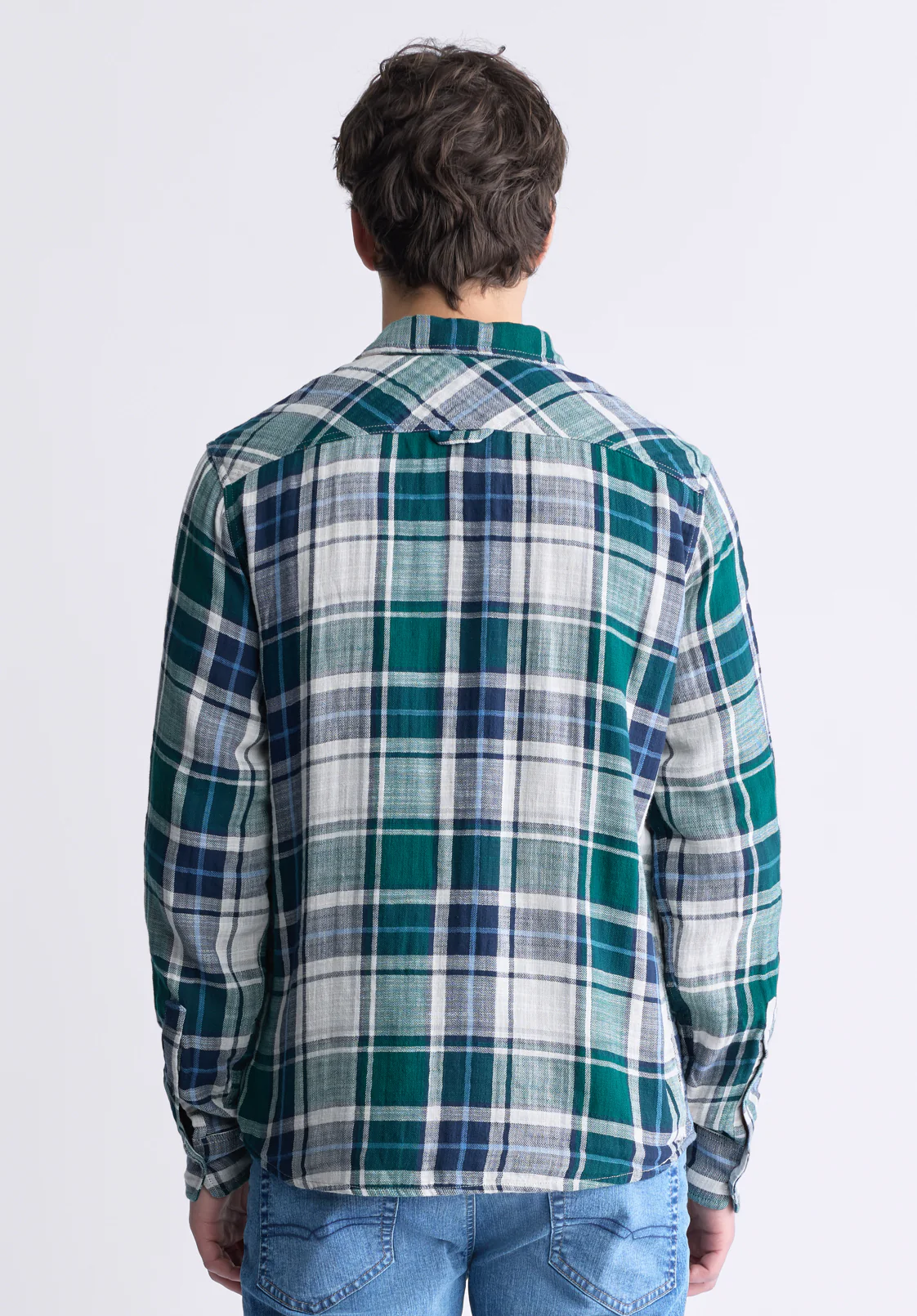Saolo Men's Long-Sleeve Plaid Shirt, Forest Green - BM24425 - Image 4