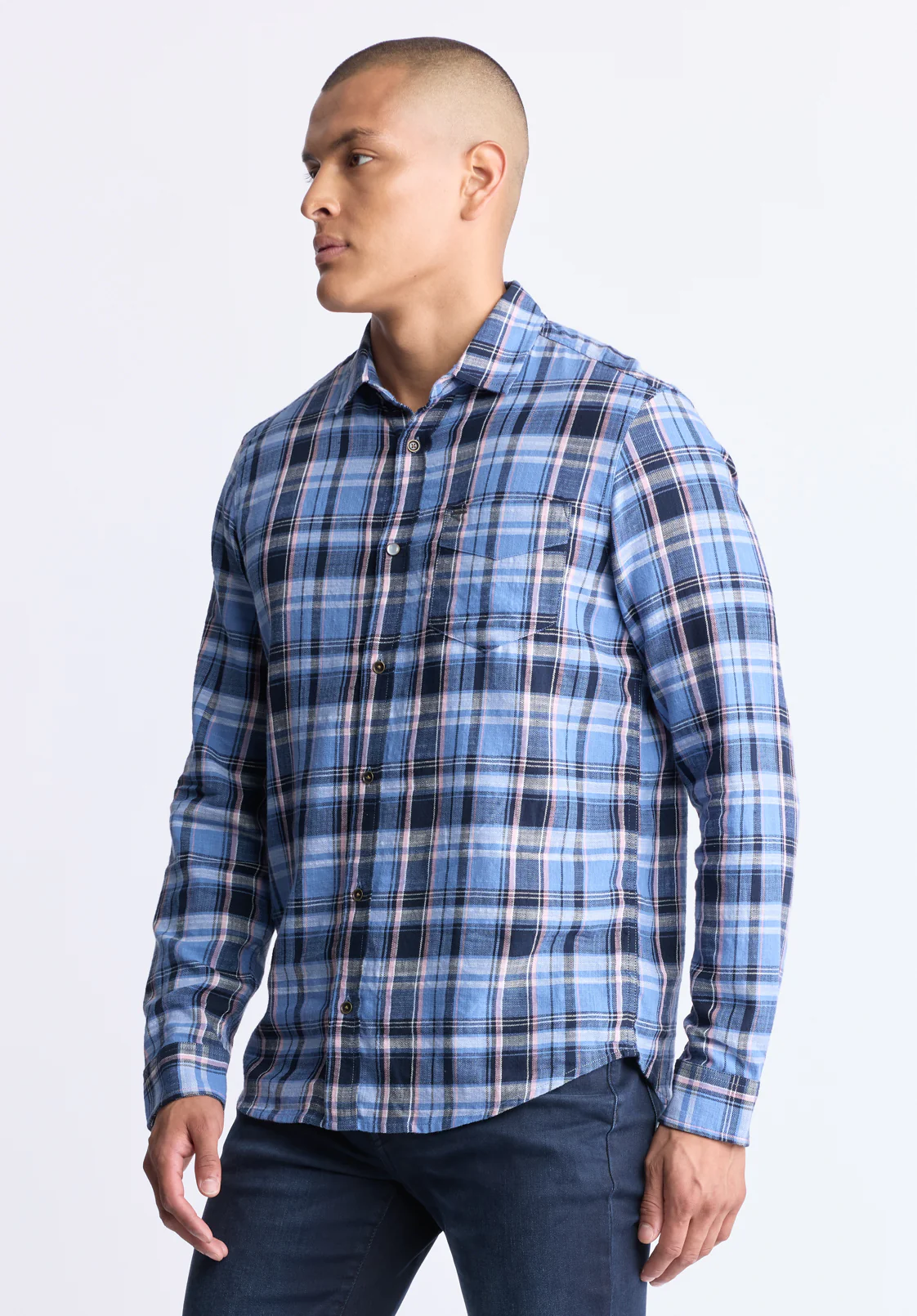 Saroz Men's Classic Plaid Shirt, Midnight blue - BM24499 - Image 3