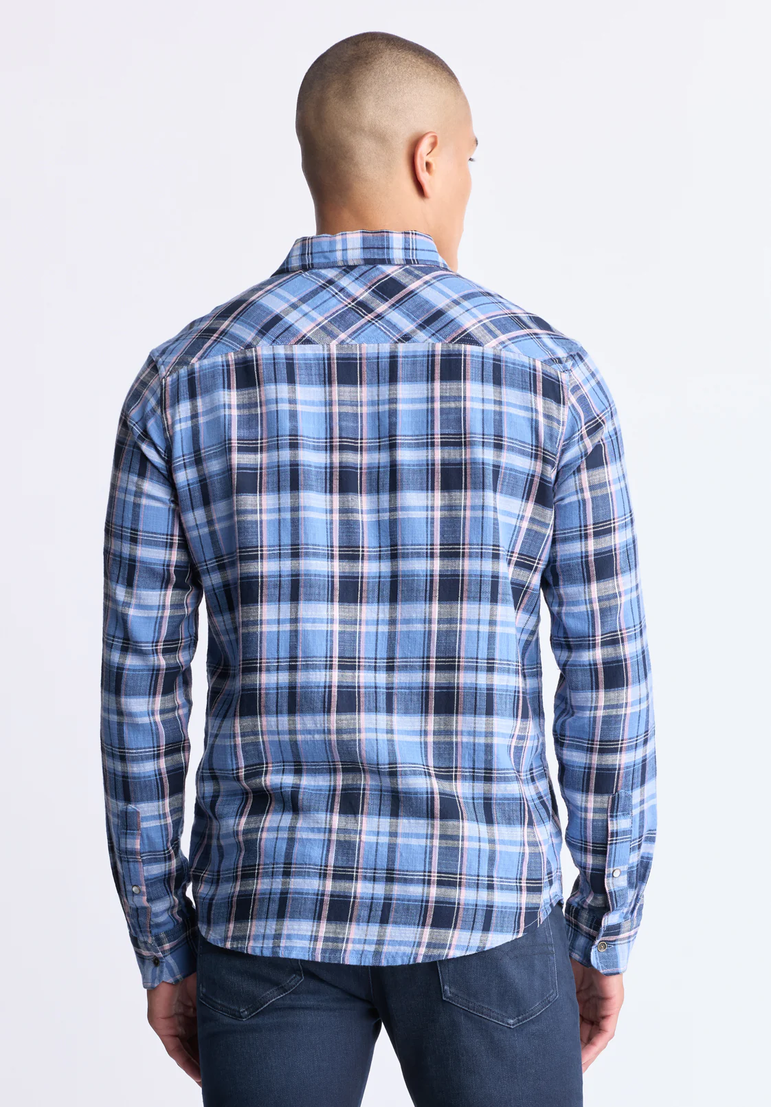 Saroz Men's Classic Plaid Shirt, Midnight blue - BM24499 - Image 4