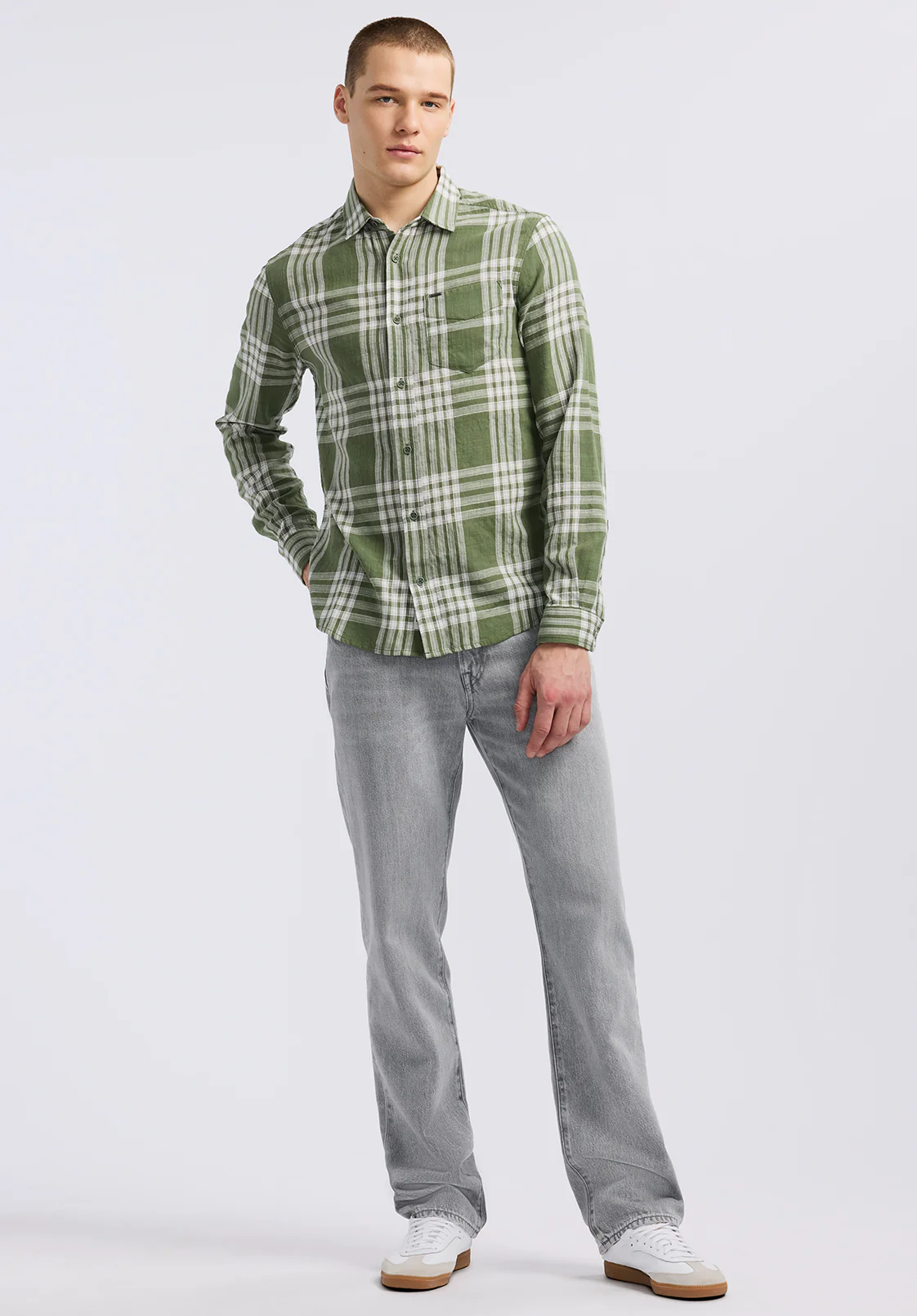 Saroz Men's Plaid Shirt, Hedge Green - BM24616