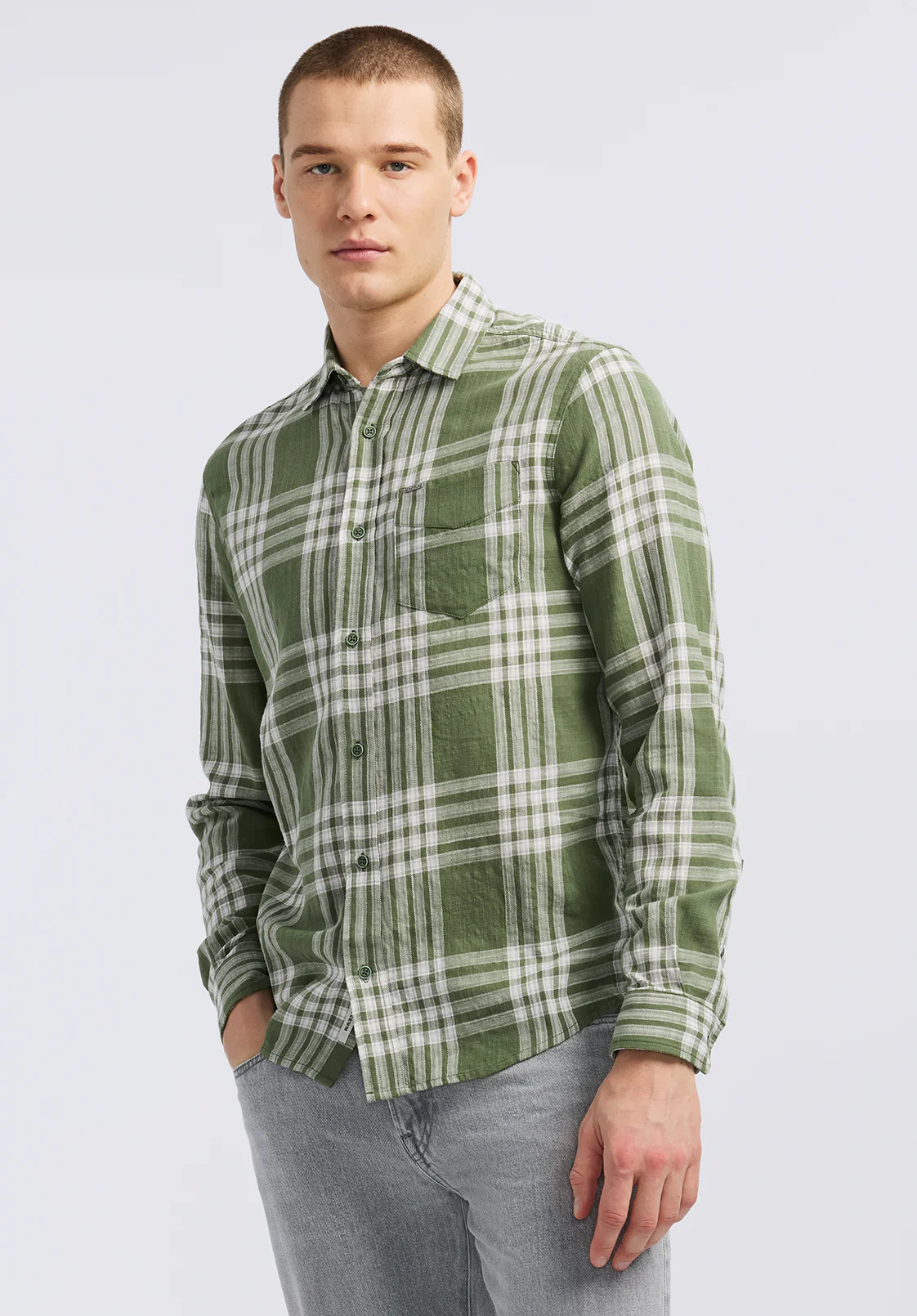 Saroz Men's Plaid Shirt, Hedge Green - BM24616 - Image 3
