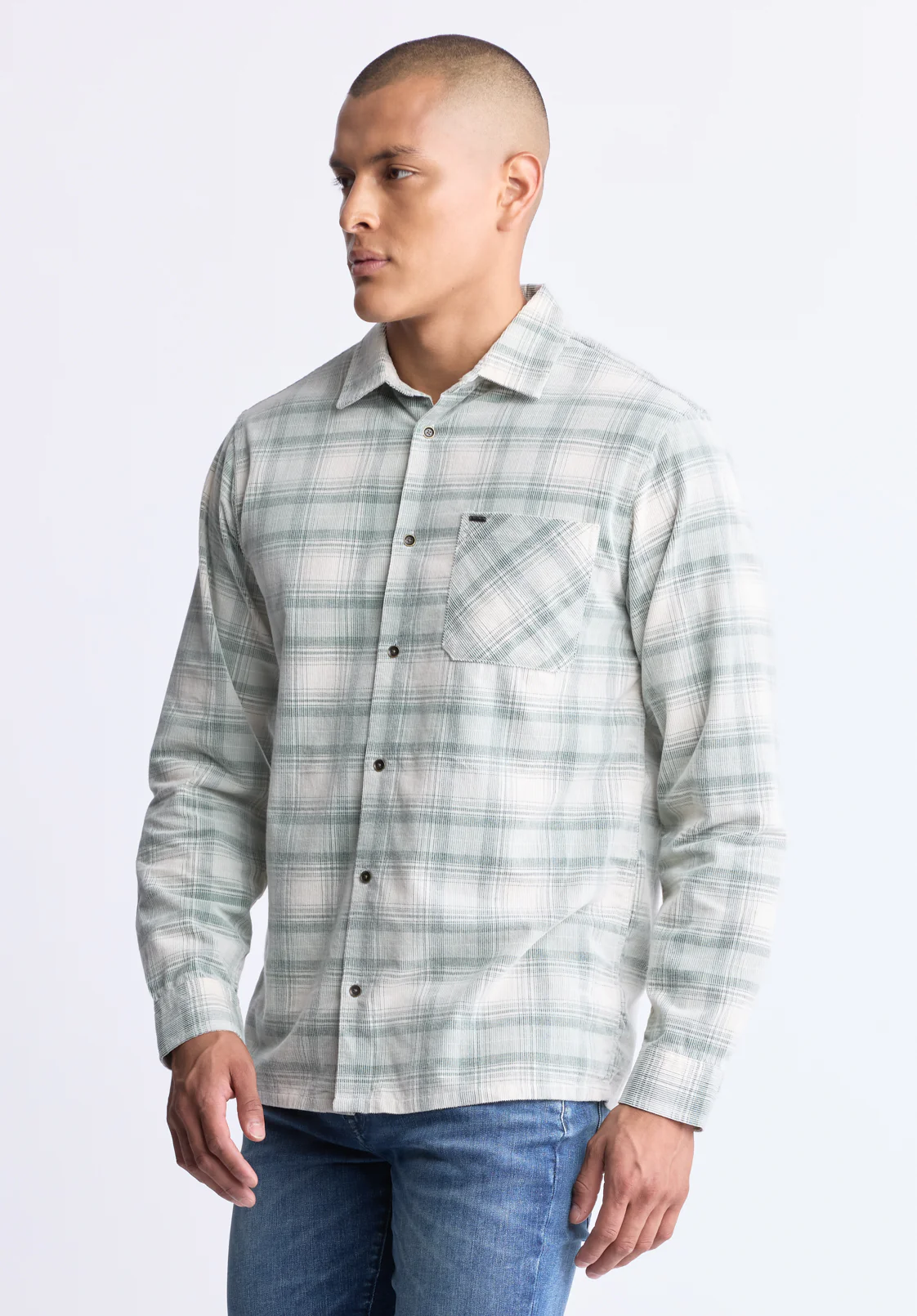 Satro Men's Plaid Shirt, Green - BM24498 - Image 3