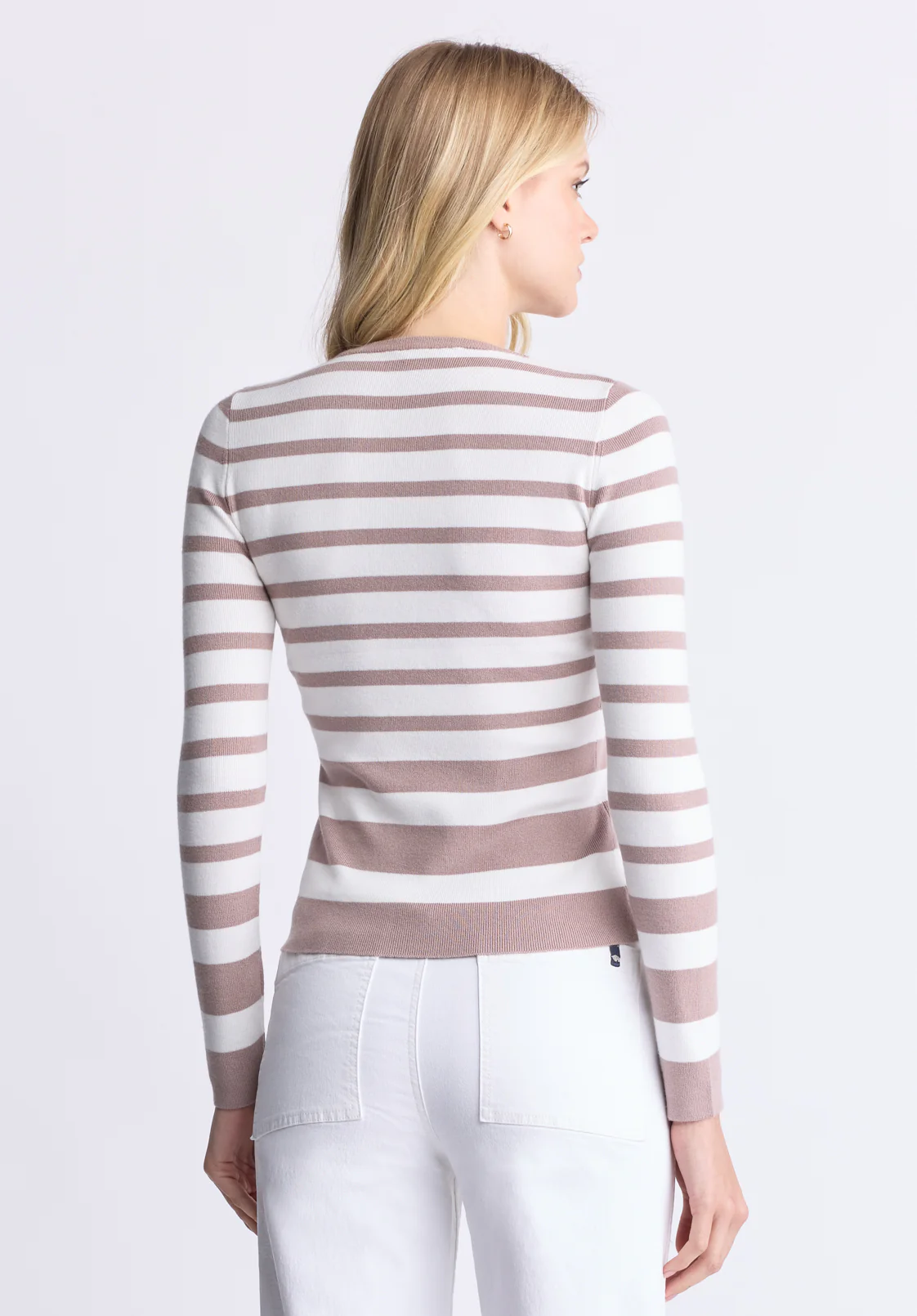 Scotlyn Women's Striped Long-Sleeve Sweater, White & Tan - SW0103H - Image 4