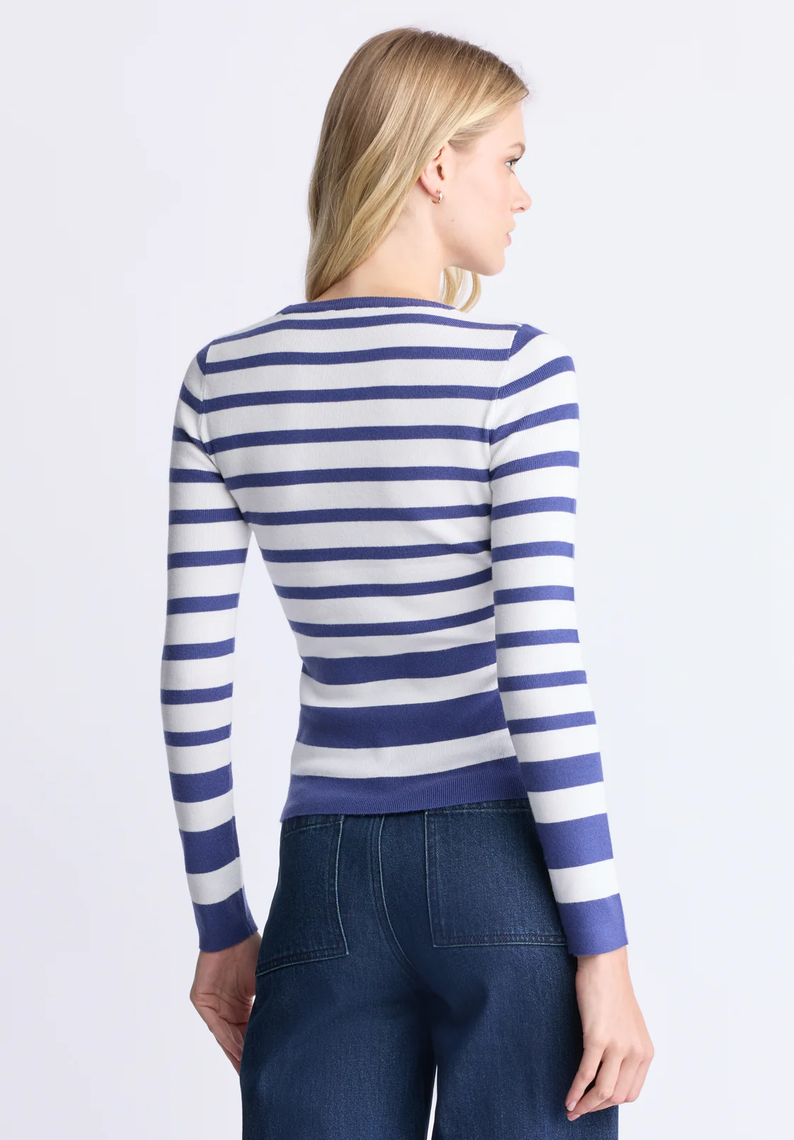 Scotlyn Women's Striped Long-Sleeve Sweater, White & Blue - SW0103H - Image 4