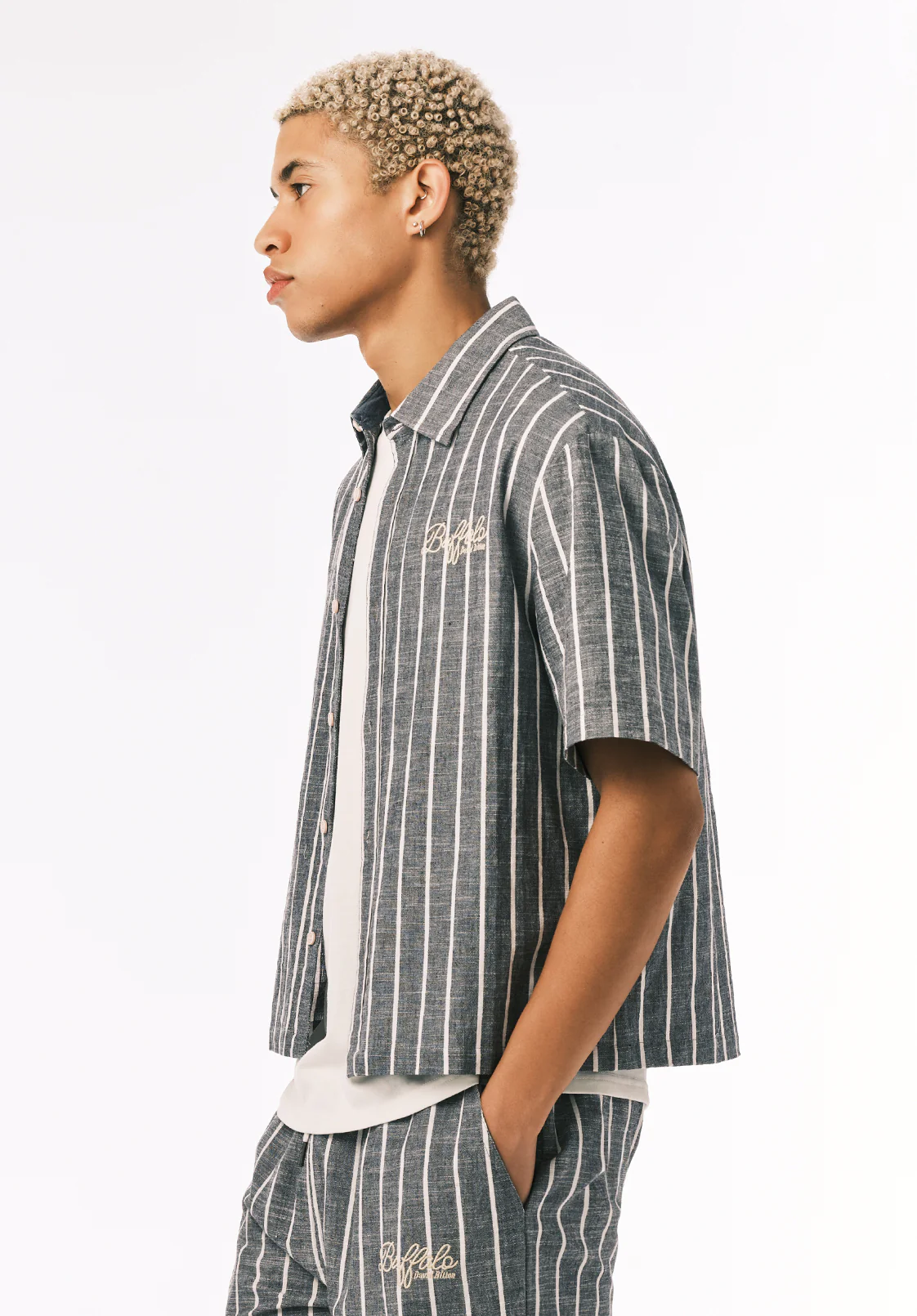Scott Men’s Short Sleeve Striped Boxy Cropped Shirt, Whale - BM24849 - Image 4