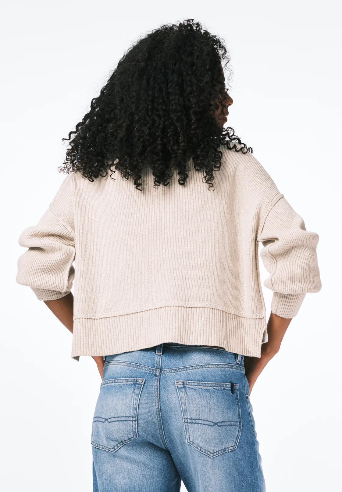 Seema Women's Dropped Sleeve Loose-Fit Cropped Sweater, Oatmeal - SW0142 - Image 4