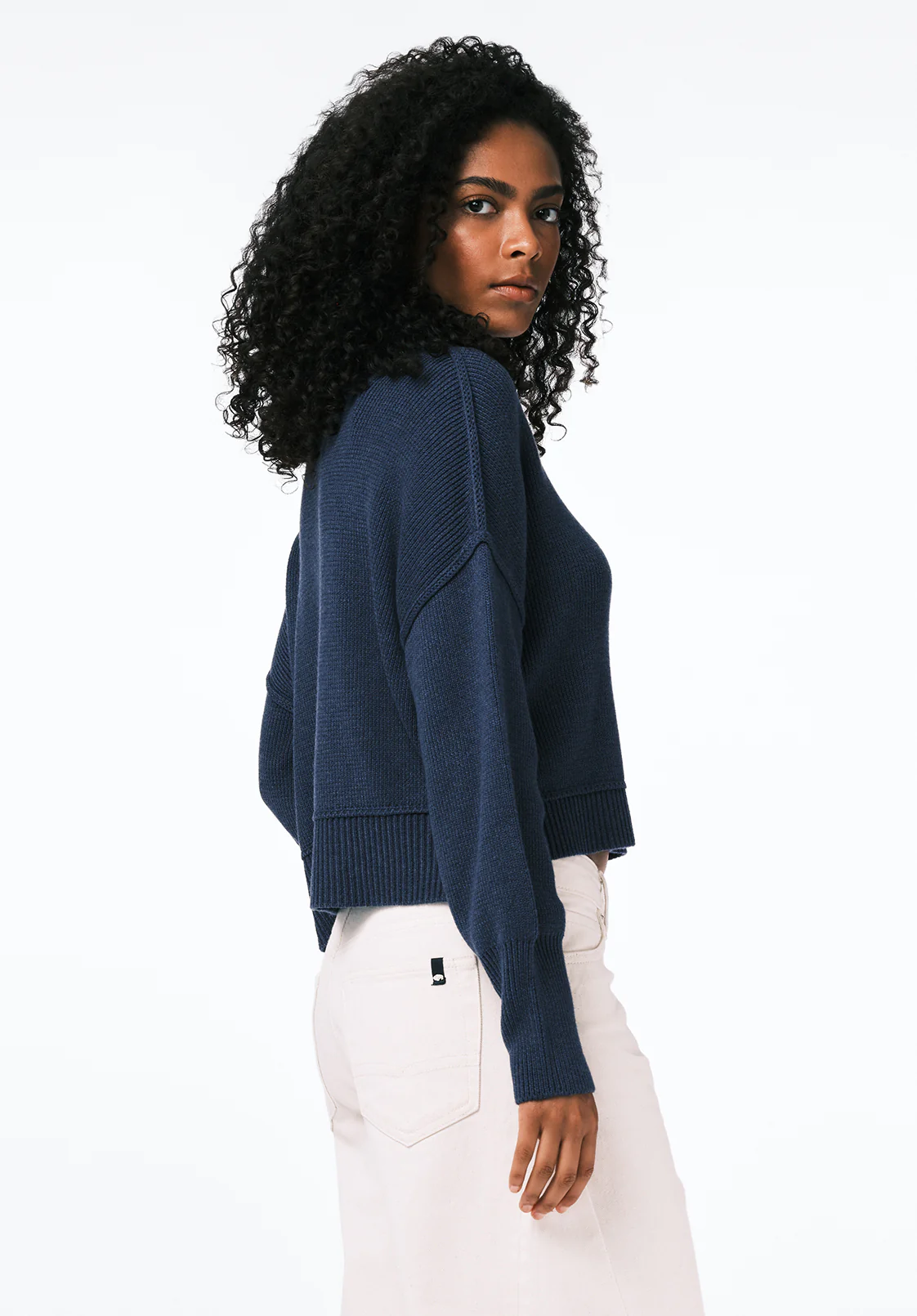 Seema Women's Dropped Sleeve Loose-Fit Cropped Sweater, Oceana - SW0142 - Image 3
