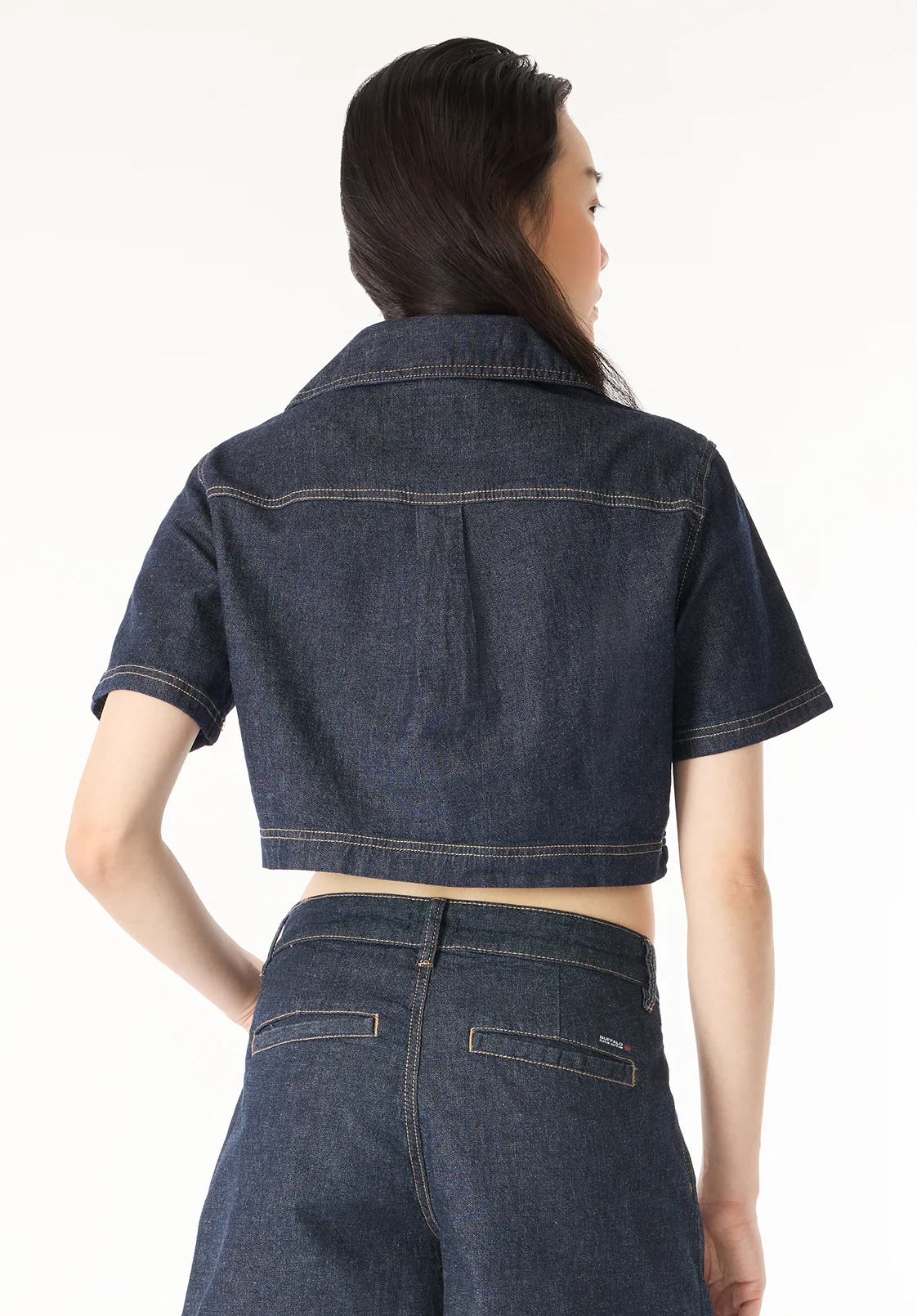 Selena Women's Denim Cropped Top with Patch Pockets, Indigo - BL16016 - Image 4