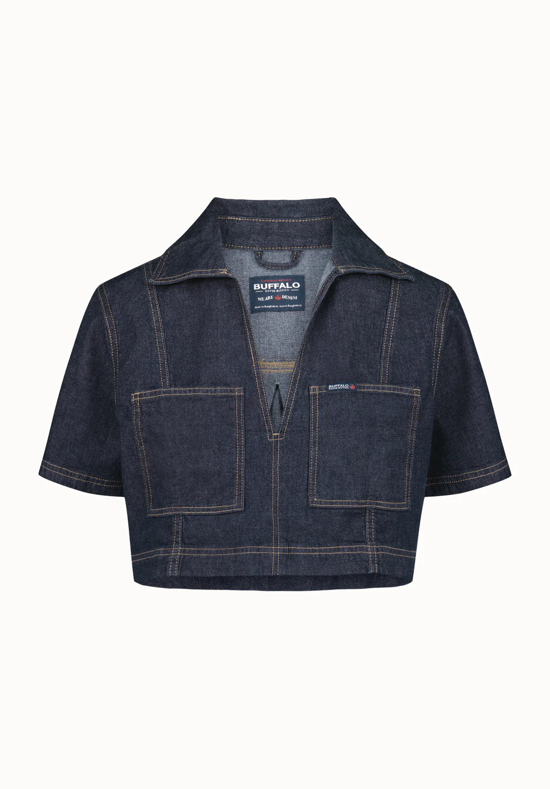Selena Women's Denim Cropped Top with Patch Pockets, Indigo - BL16016 - Image 5