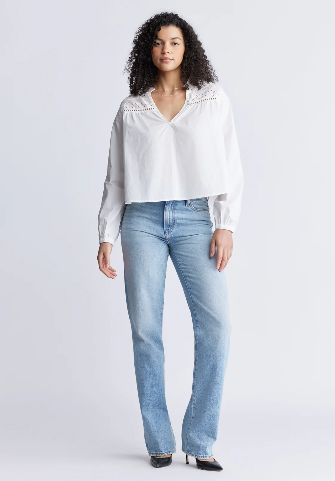 Selyse Women's Long Sleeve Crop Blouse, White - WT0117S - Image 5