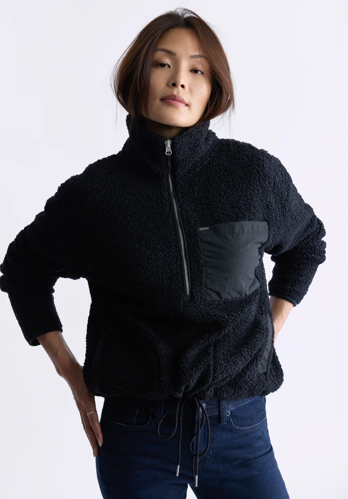 Sena Women's Sherpa Jacket with Chest Pocket, Black - JK0036F - Image 2