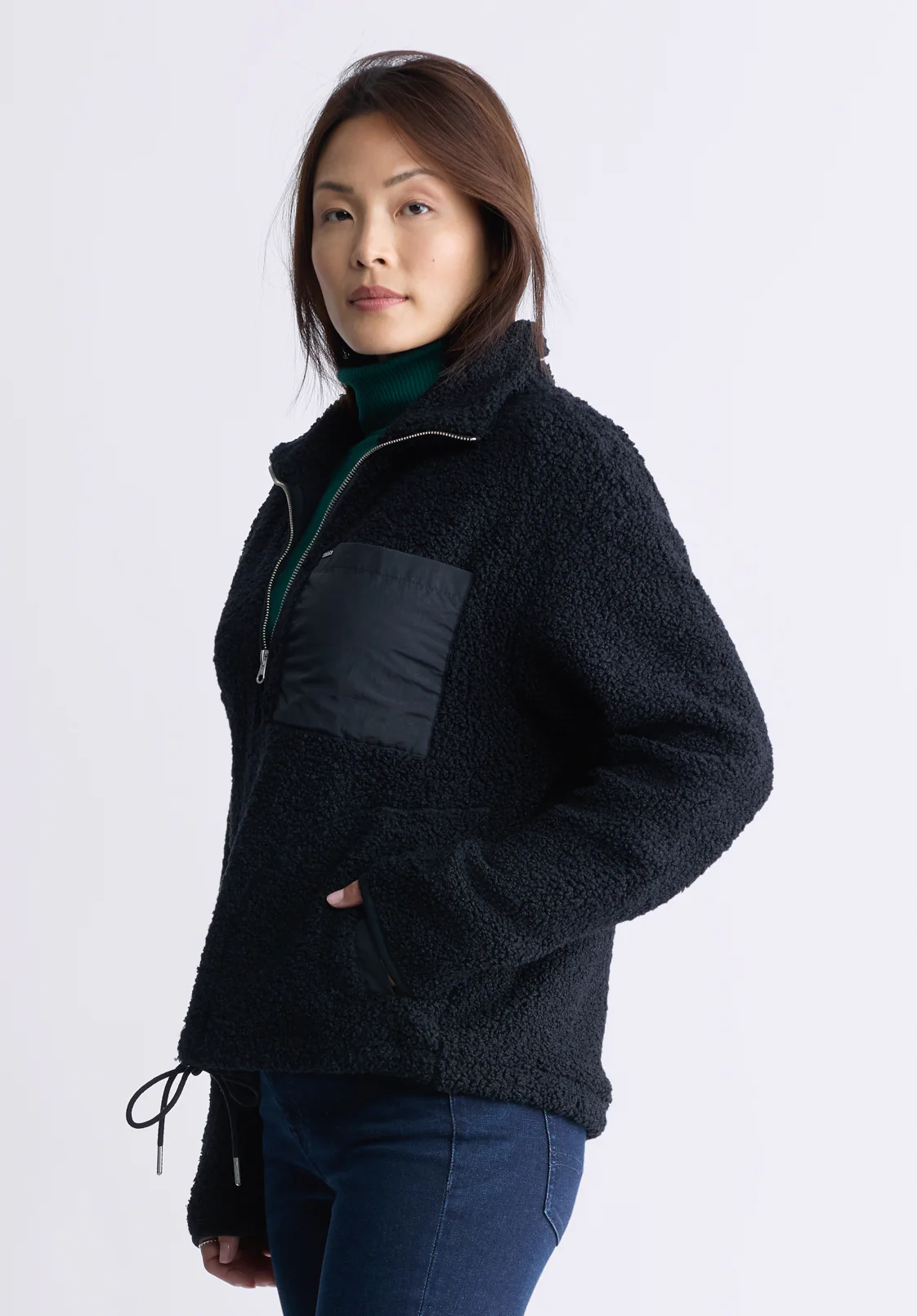 Sena Women's Sherpa Jacket with Chest Pocket, Black - JK0036F - Image 3