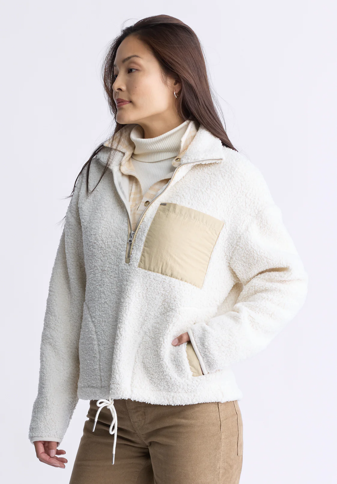 Sena Women's Sherpa Jacket with Chest Pocket, Egret White - JK0036F - Image 3