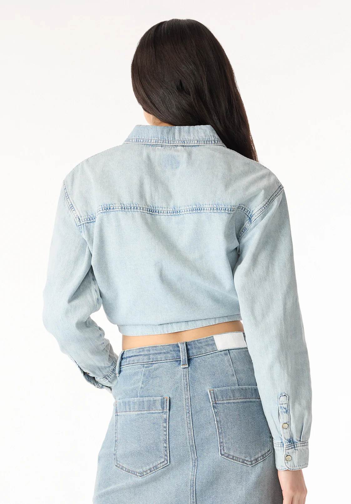 Serena Women's Long-Sleeve Cropped Denim Shirt, Bleached Down Blue - BL16021 - Image 4