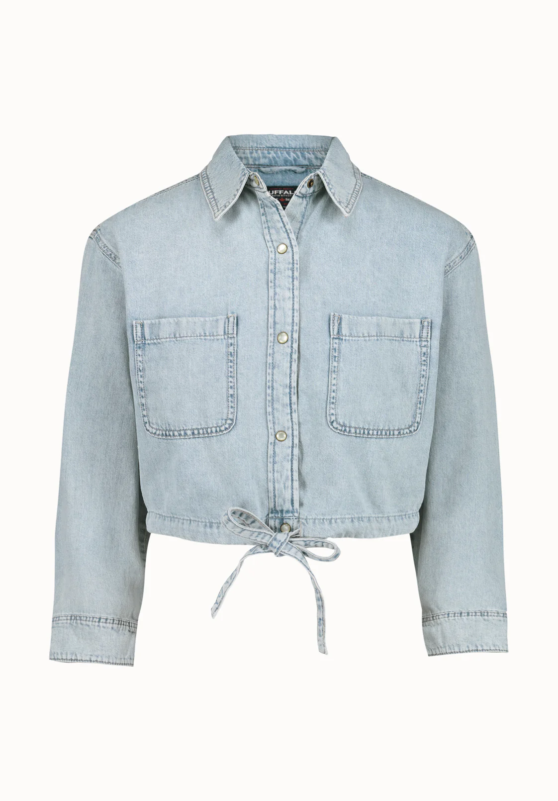 Serena Women's Long-Sleeve Cropped Denim Shirt, Bleached Down Blue - BL16021 - Image 5