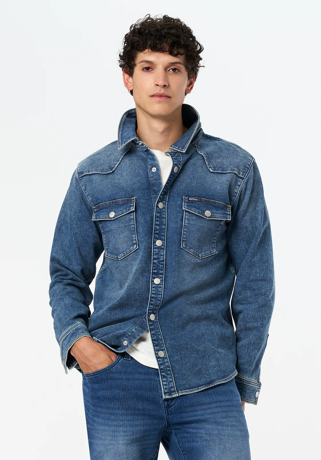 Shane Men's Denim Shirt, Sanded and Vintage Blue - BM26070 - Image 2