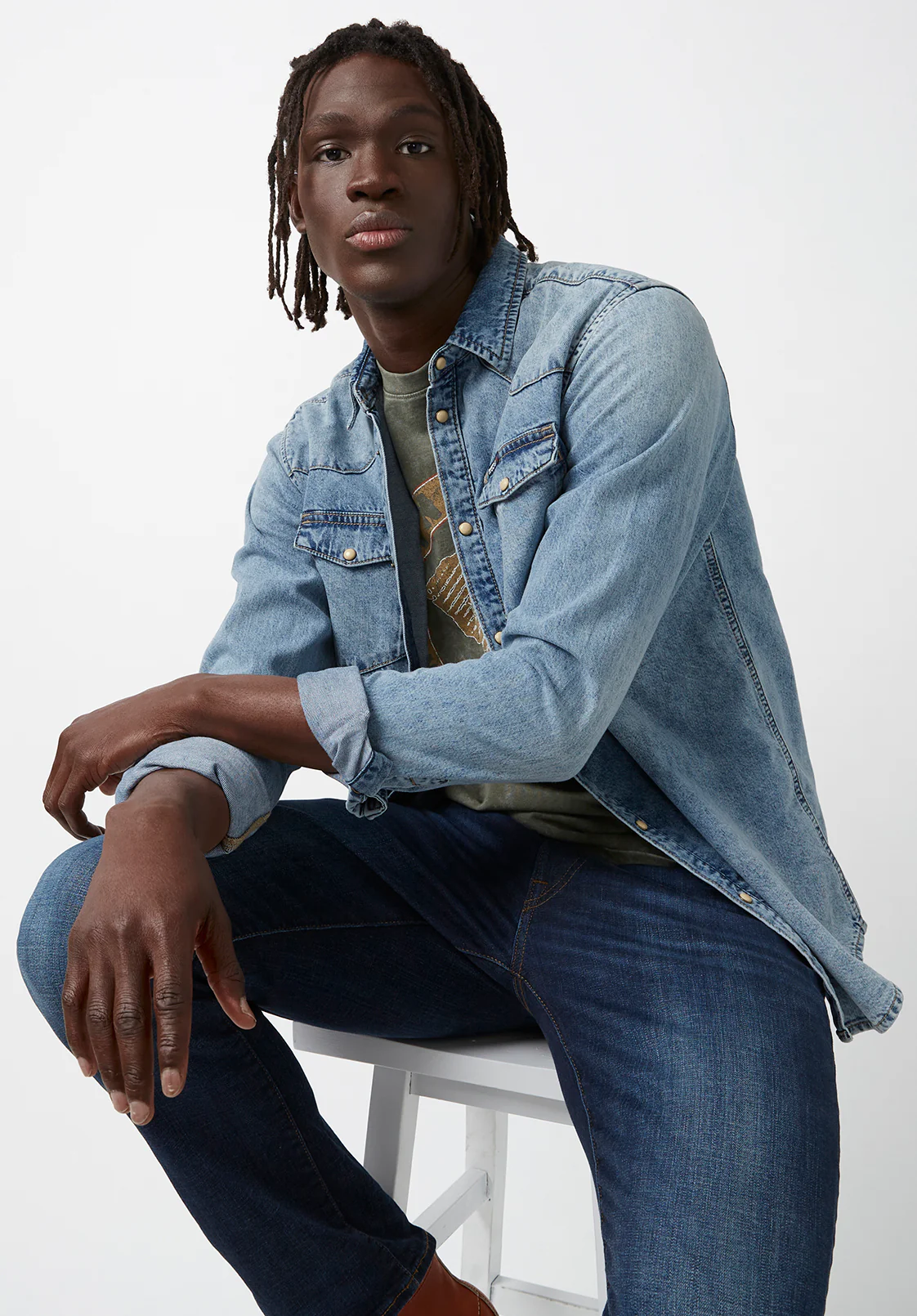 Sheldon Men’s Long-Sleeve Shirt, Light Denim Blue - BM22636 - Image 3