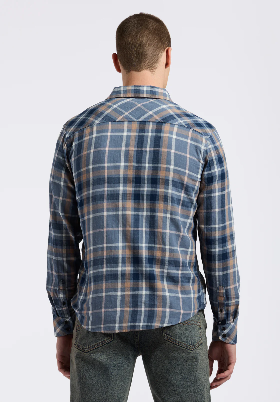 Sierra Men's Long-Sleeve Plaid Fitted Shirt, Moonlight Blue - BM24551 - Image 4