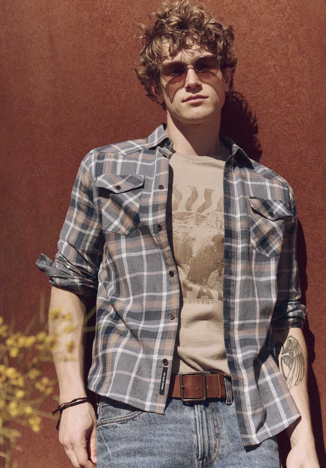 Sierra Men's Long-Sleeve Plaid Fitted Shirt, Moonlight Blue - BM24551 - Image 6