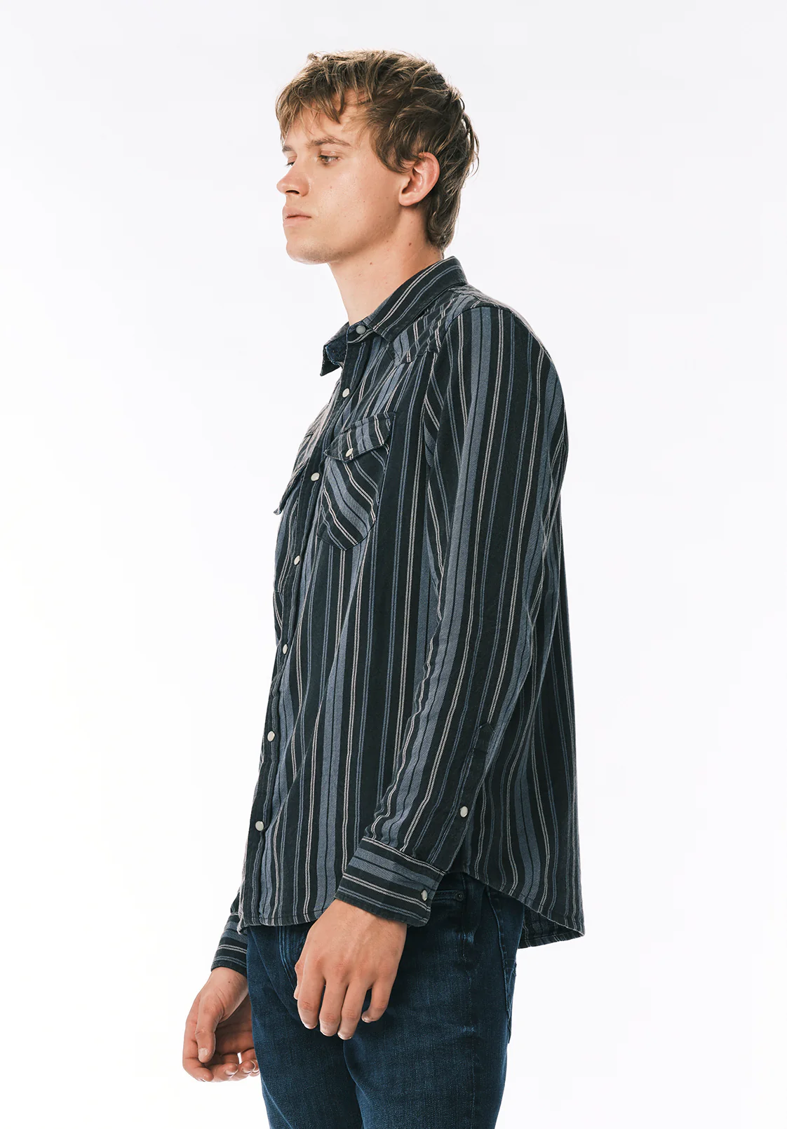 Sierra Men’s Striped Western Long-Sleeve Shirt, Midnight Blue - BM24751 - Image 3