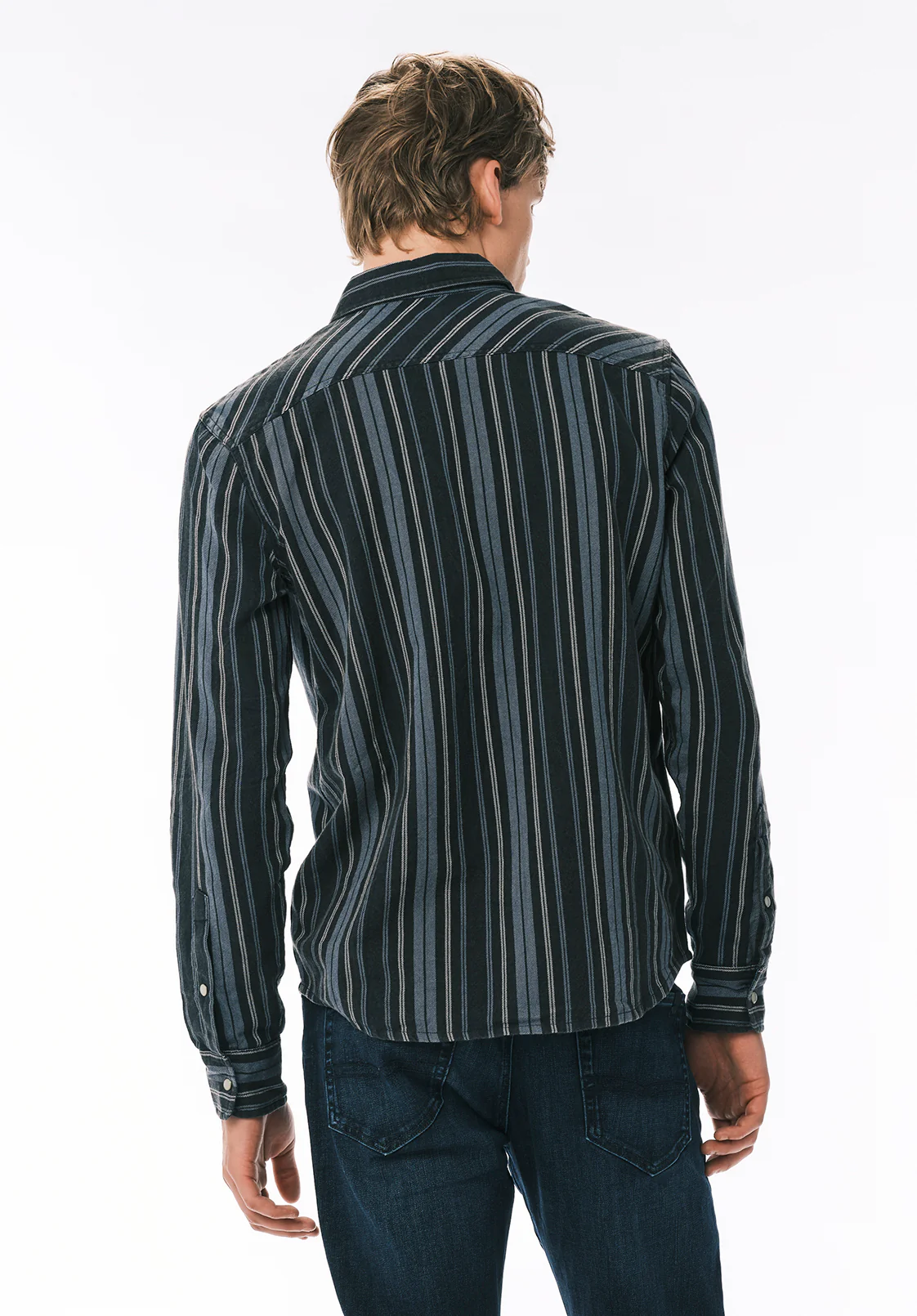 Sierra Men’s Striped Western Long-Sleeve Shirt, Midnight Blue - BM24751 - Image 4