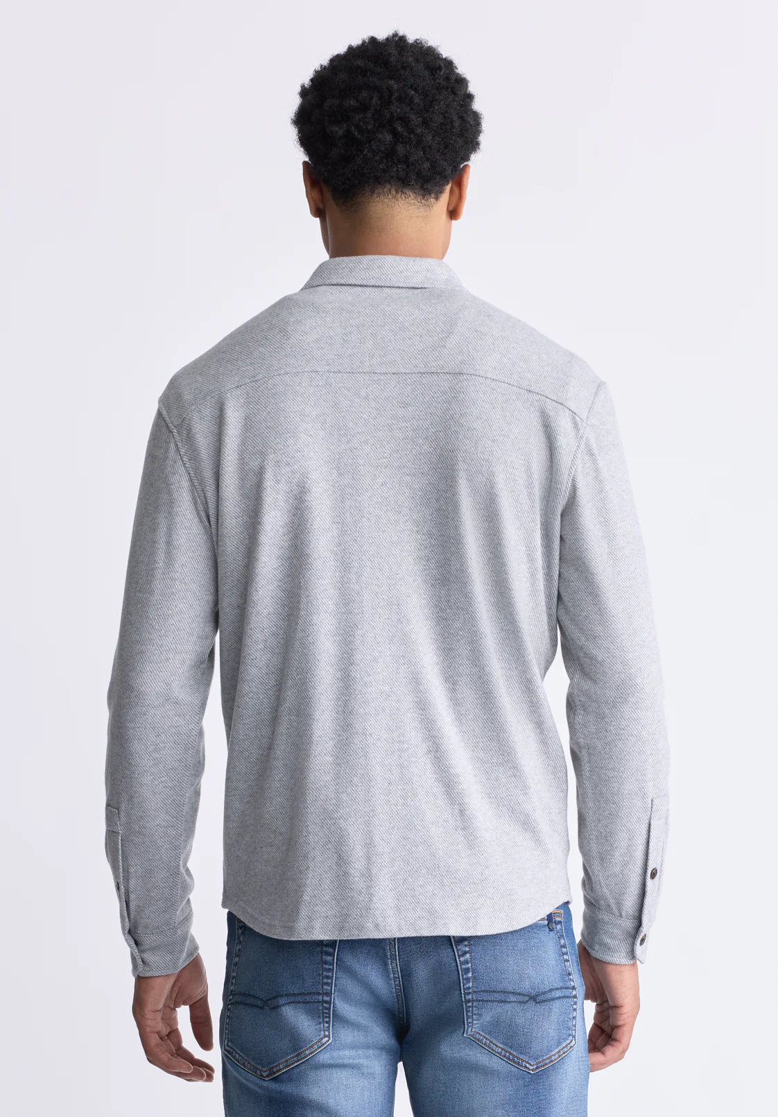 Sigge Men's Long-Sleeve Blanket Shirt with Chest Pockets, Light Grey - BM24460 - Image 5
