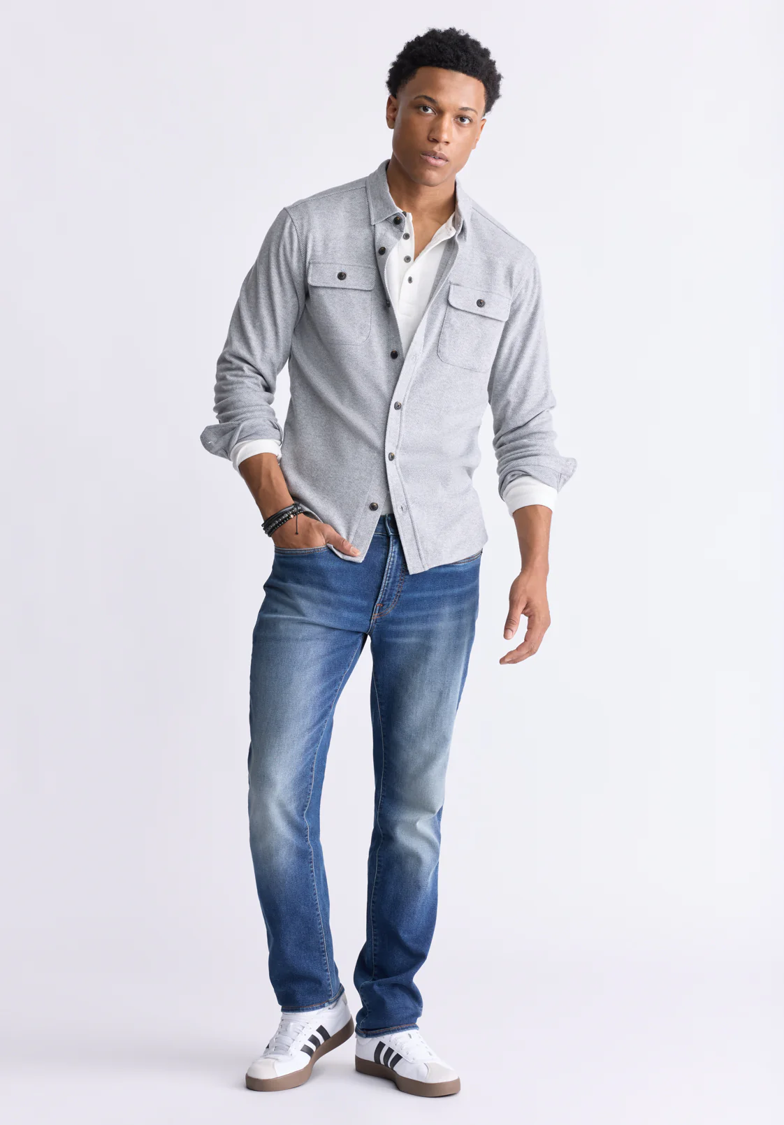 Sigge Men's Long-Sleeve Blanket Shirt with Chest Pockets, Light Grey - BM24460 - Image 6