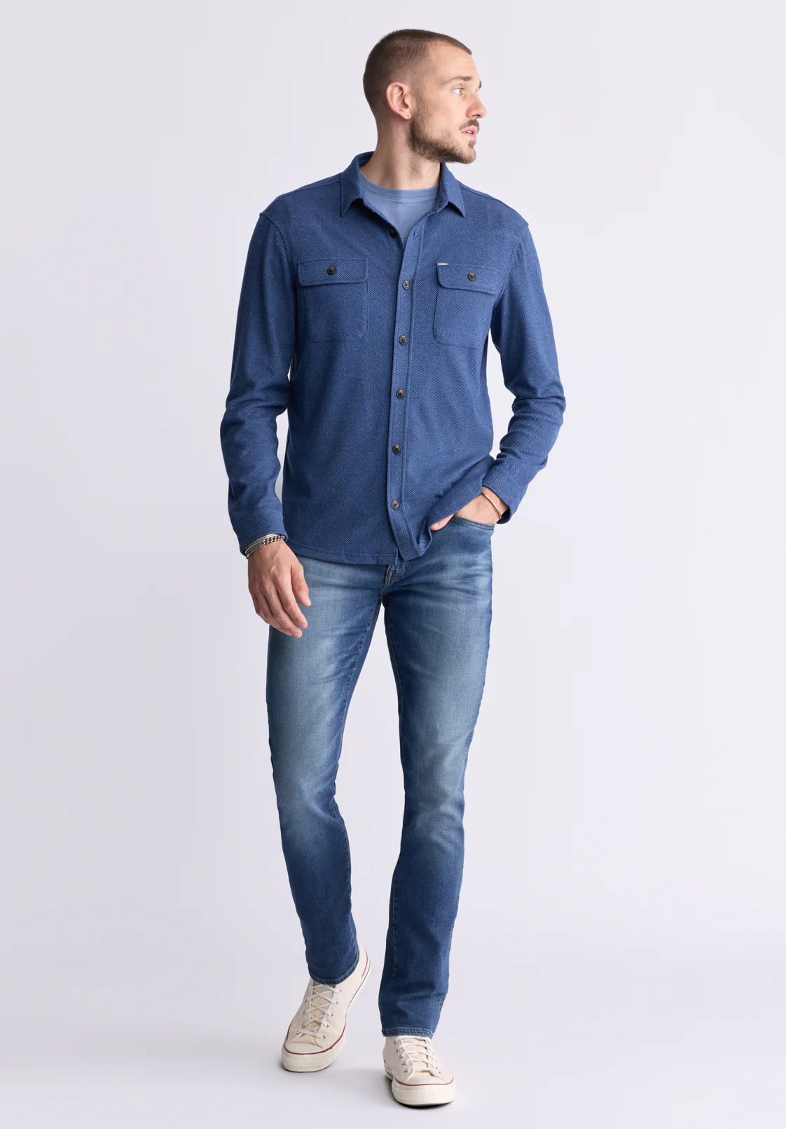 Sigge Men's Long-Sleeve Blanket Shirt with Chest Pockets, Mirage Blue - BM24460 - Image 4