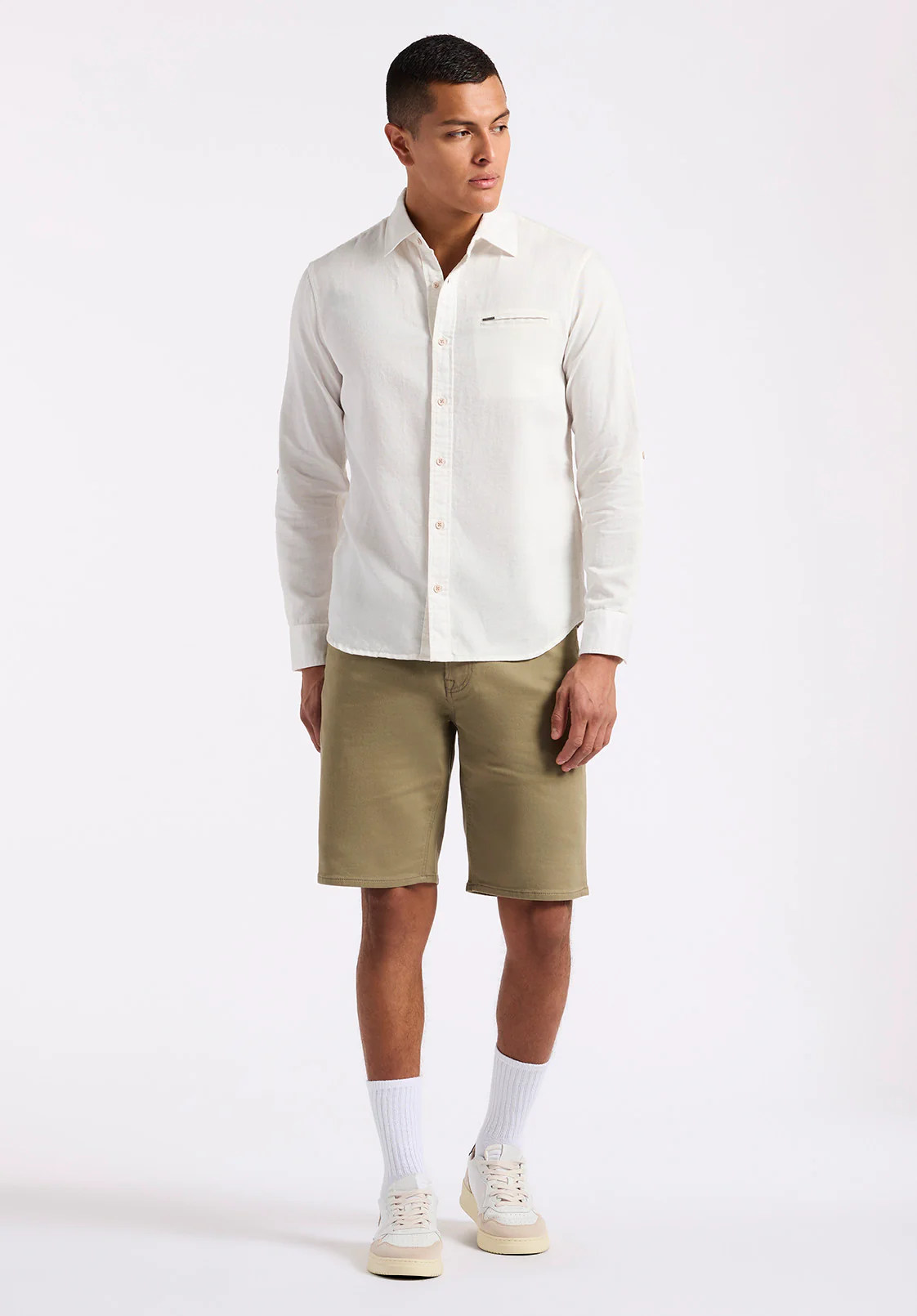 Simbio Men's Long-Sleeve Linen Blend Fitted Shirt, Milk - BM24561